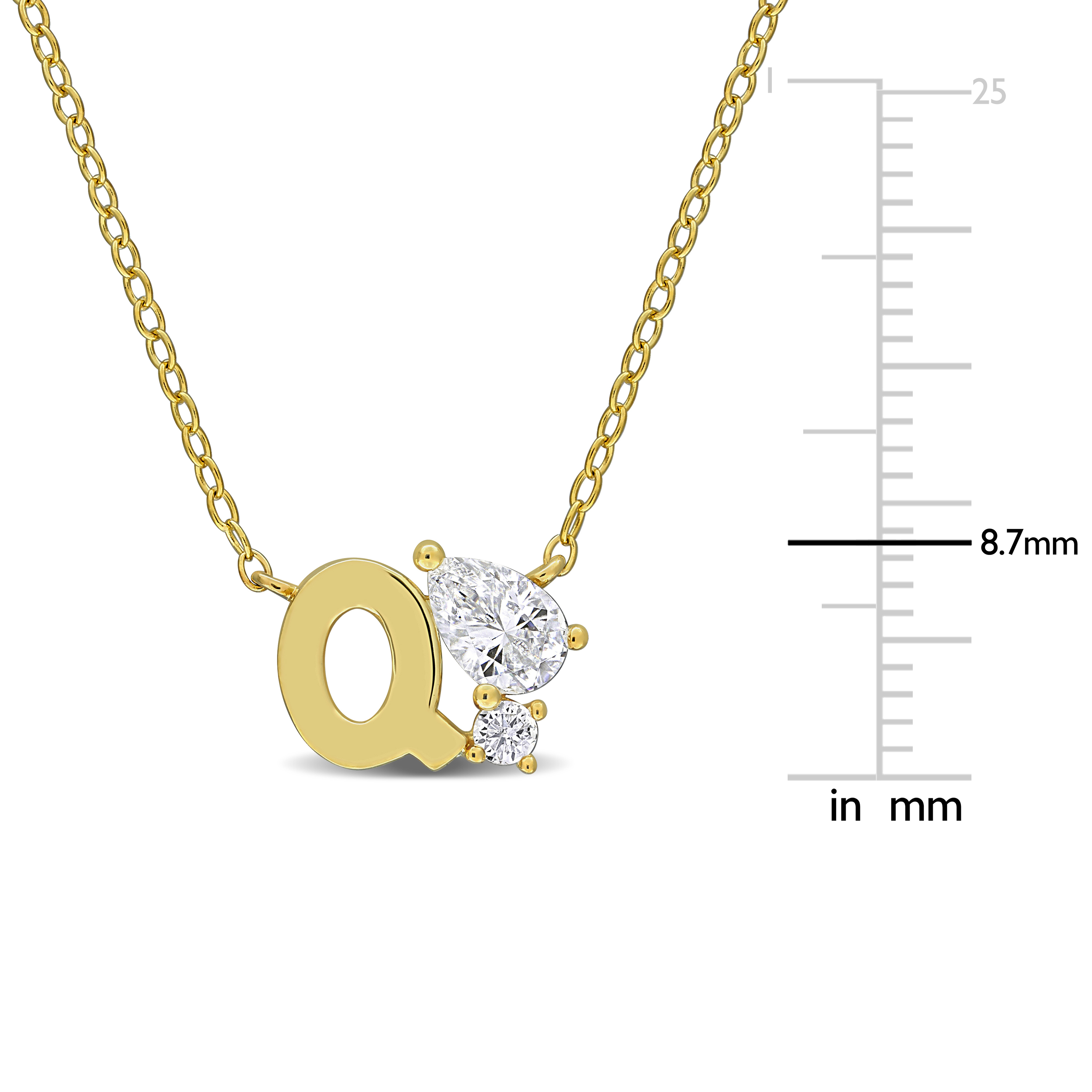 3/4ct TGW Created White Sapphire Q Initial Necklace in Yellow Plated Sterling Silver - 17 in