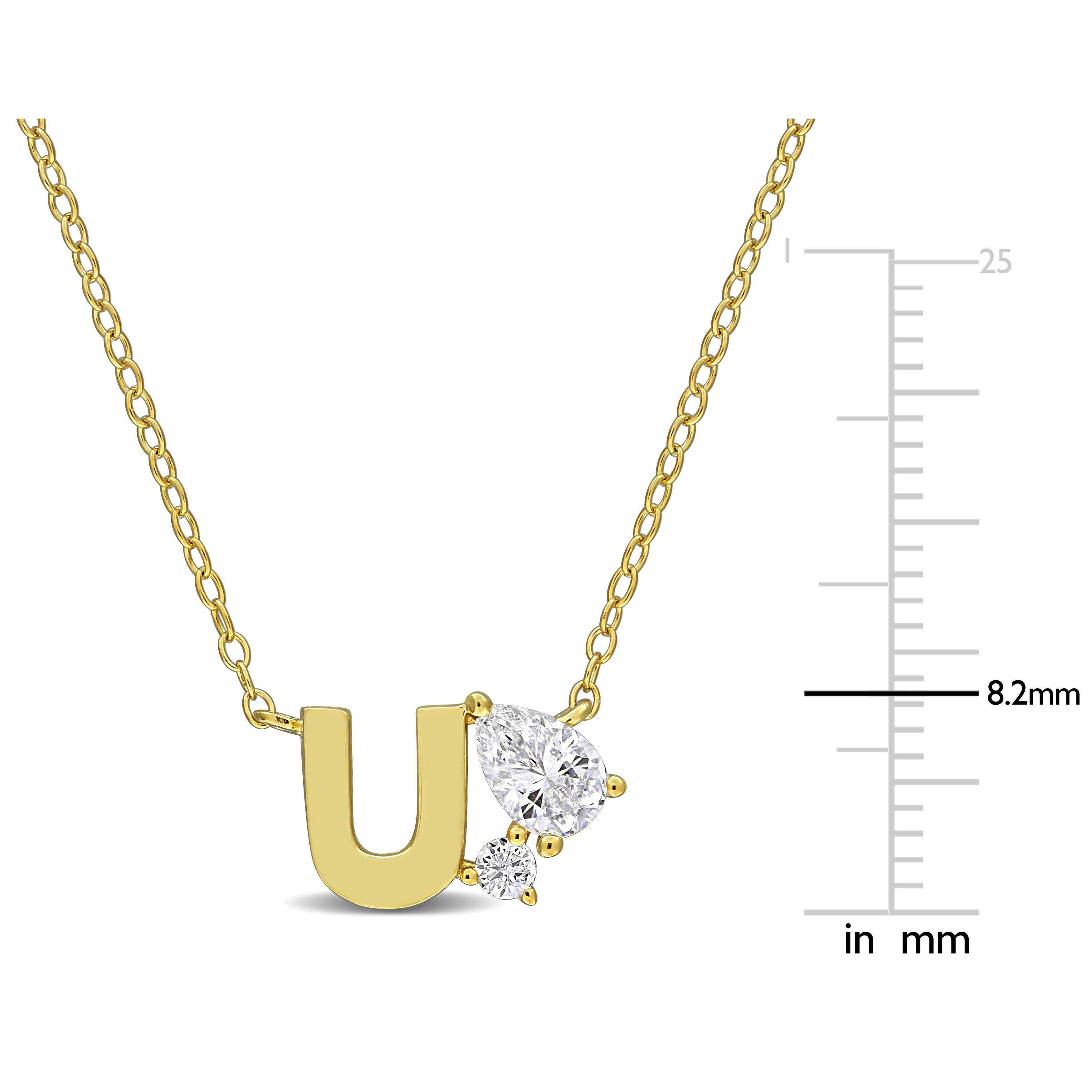 3/4ct TGW Created White Sapphire U Initial Necklace in Yellow Plated Sterling Silver - 17 in