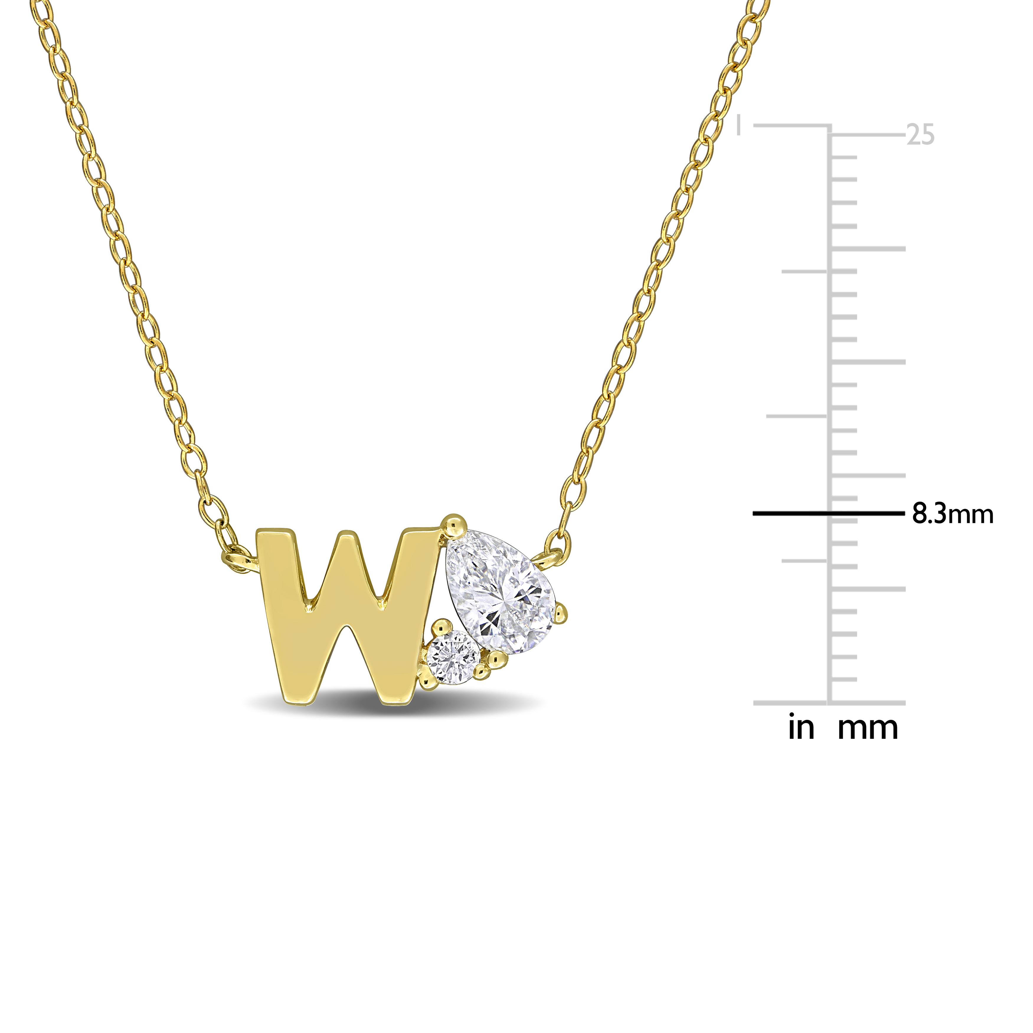 3/4ct TGW Created White Sapphire W Initial Necklace in Yellow Plated Sterling Silver - 17 in