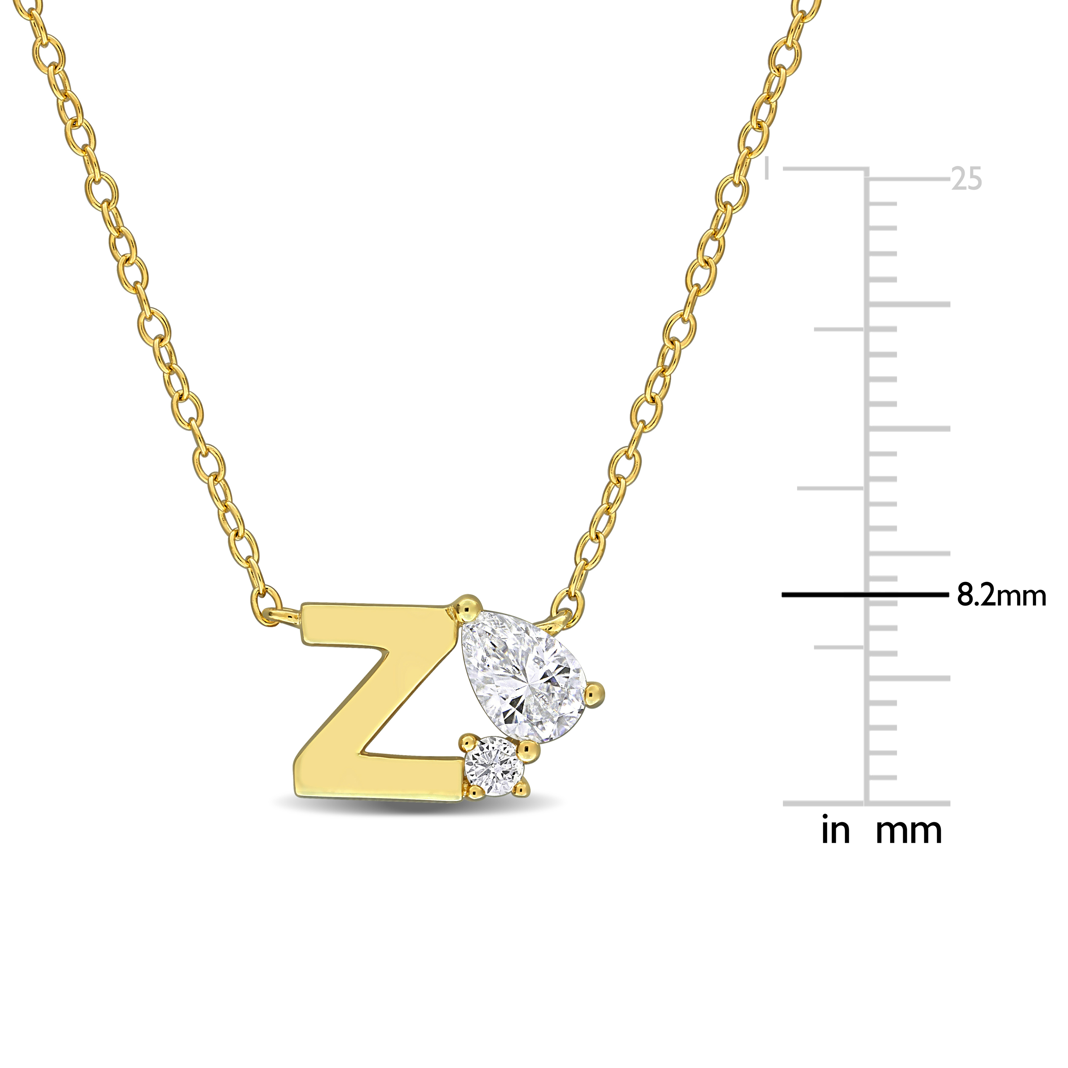 3/4ct TGW Created White Sapphire Z Initial Necklace in Yellow Plated Sterling Silver - 17 in