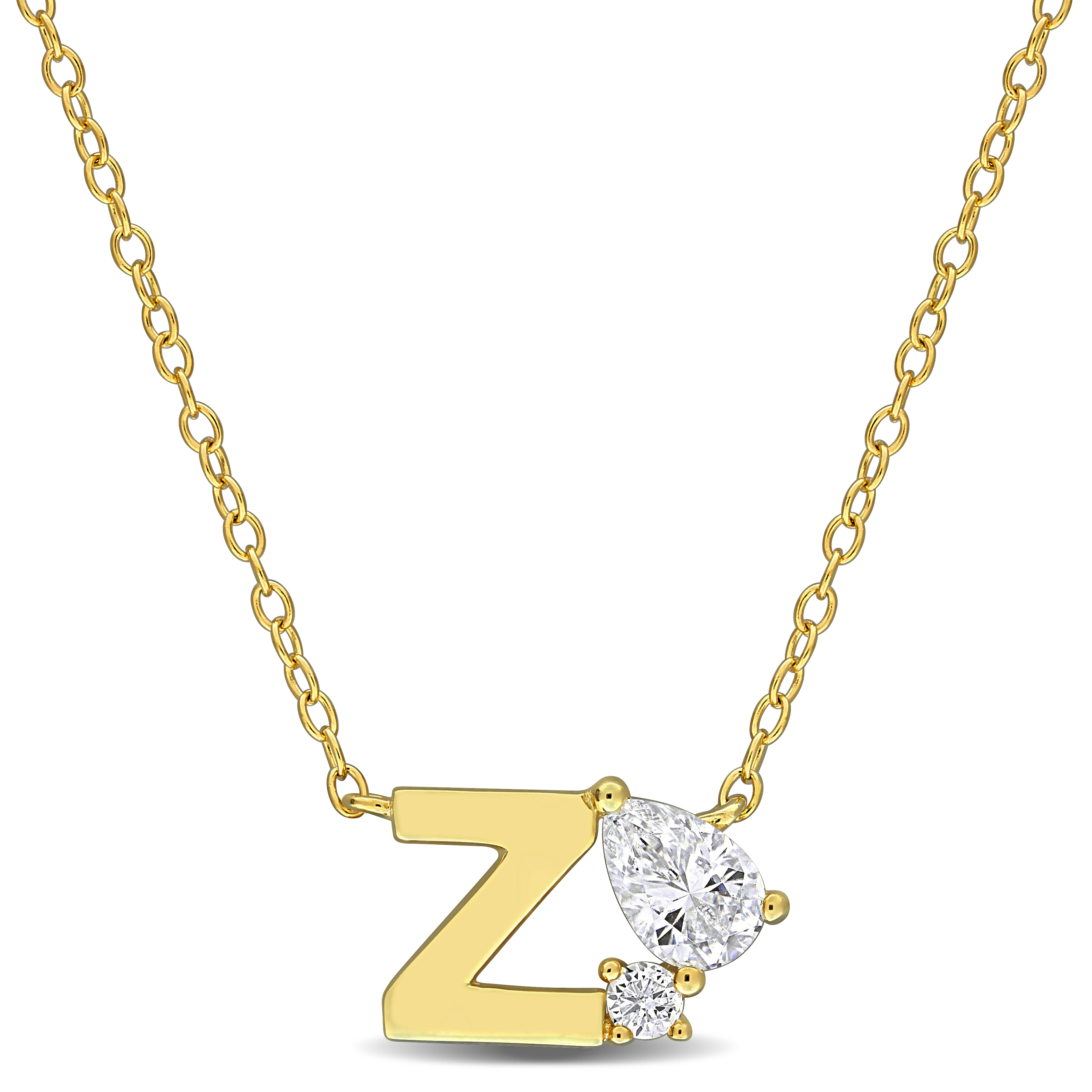 3/4ct TGW Created White Sapphire "Z" Initial Necklace in Yellow Plated Sterling Silver - 17 in