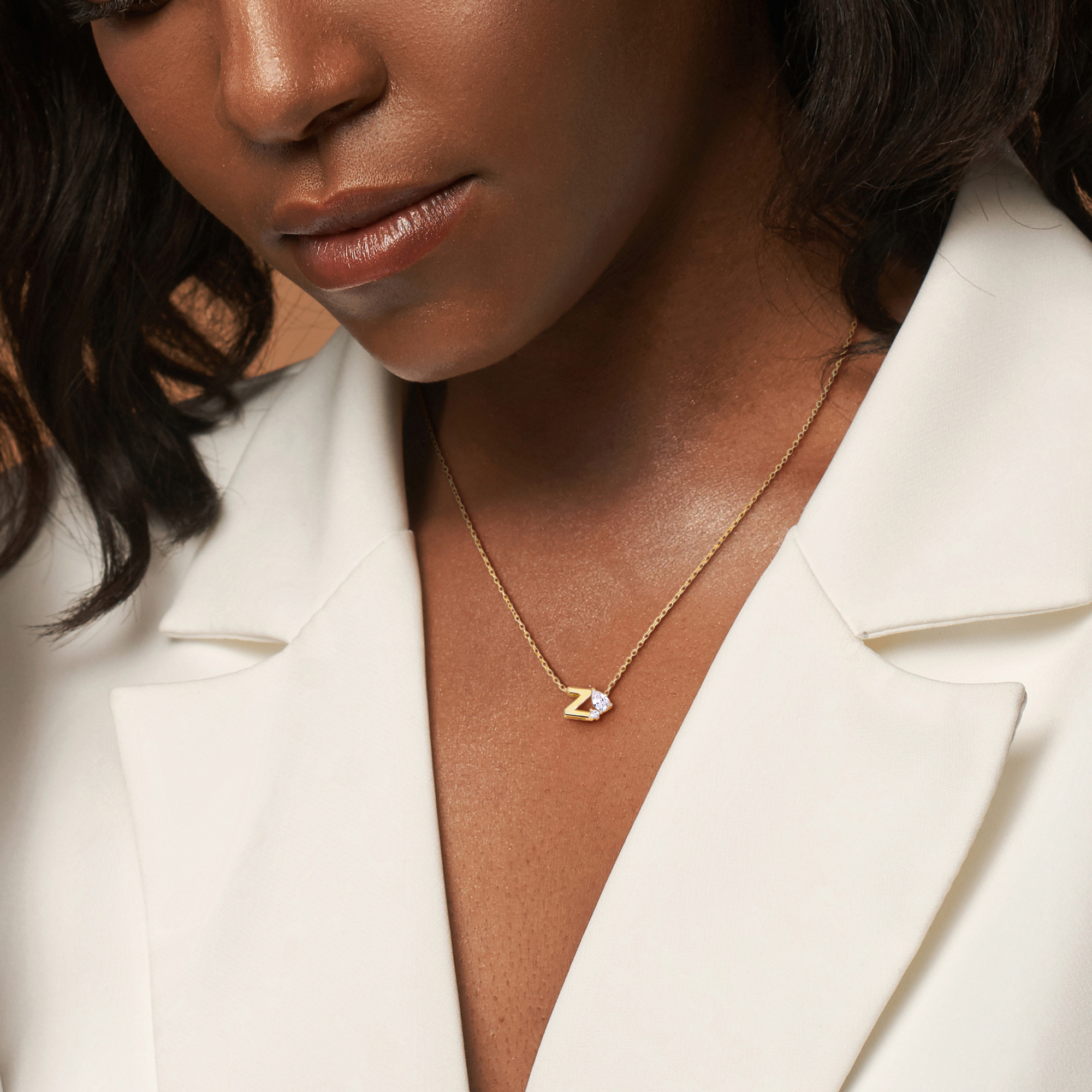 3/4ct TGW Created White Sapphire Z Initial Necklace in Yellow Plated Sterling Silver - 17 in