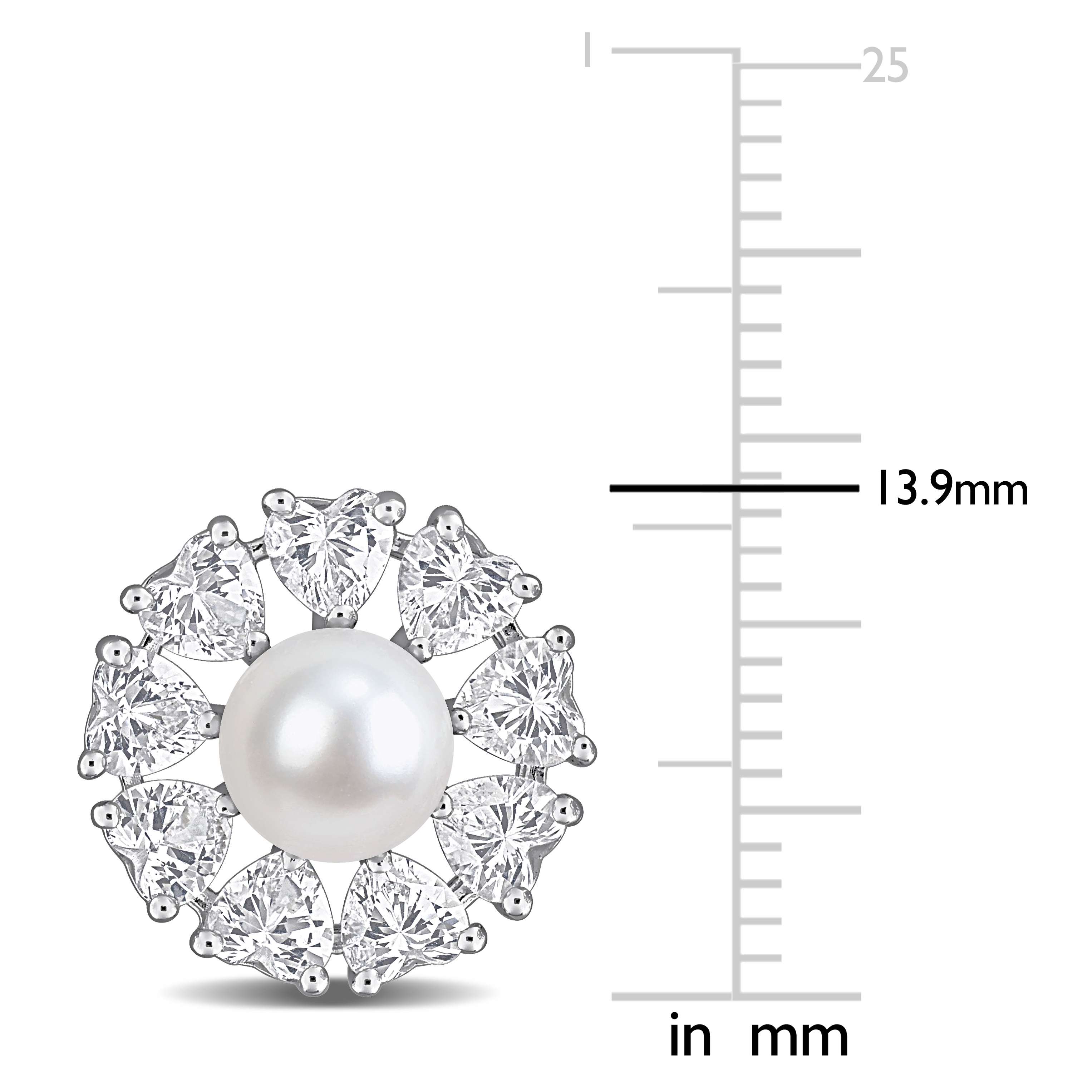 6-6.5mm Cultured Freshwater Pearl and 3 5/8ct TGW Created White Sapphire Floral Stud Earrings in Sterling Silver