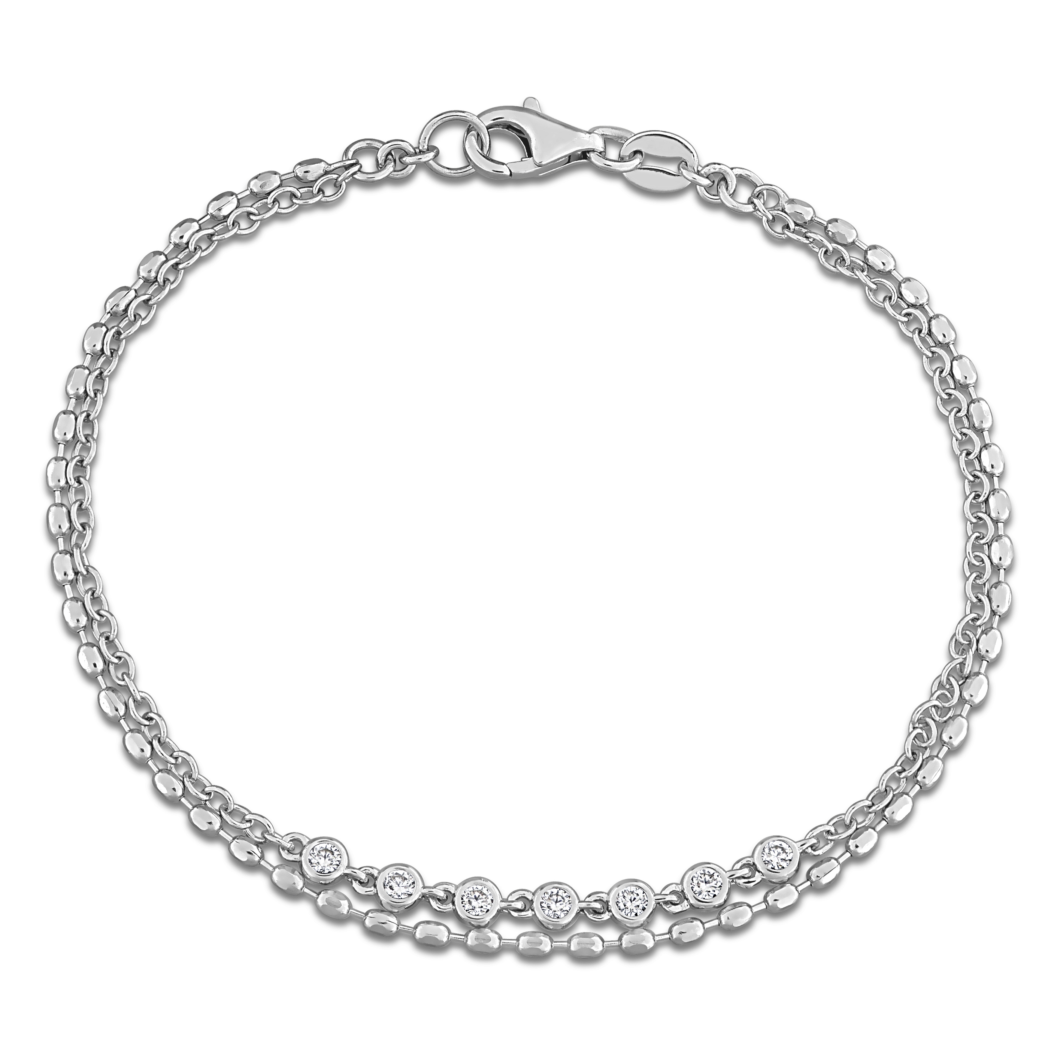 1/5ct DEW Created Moissanite With Double Chain Bracelet in Sterling Silver - 7 in