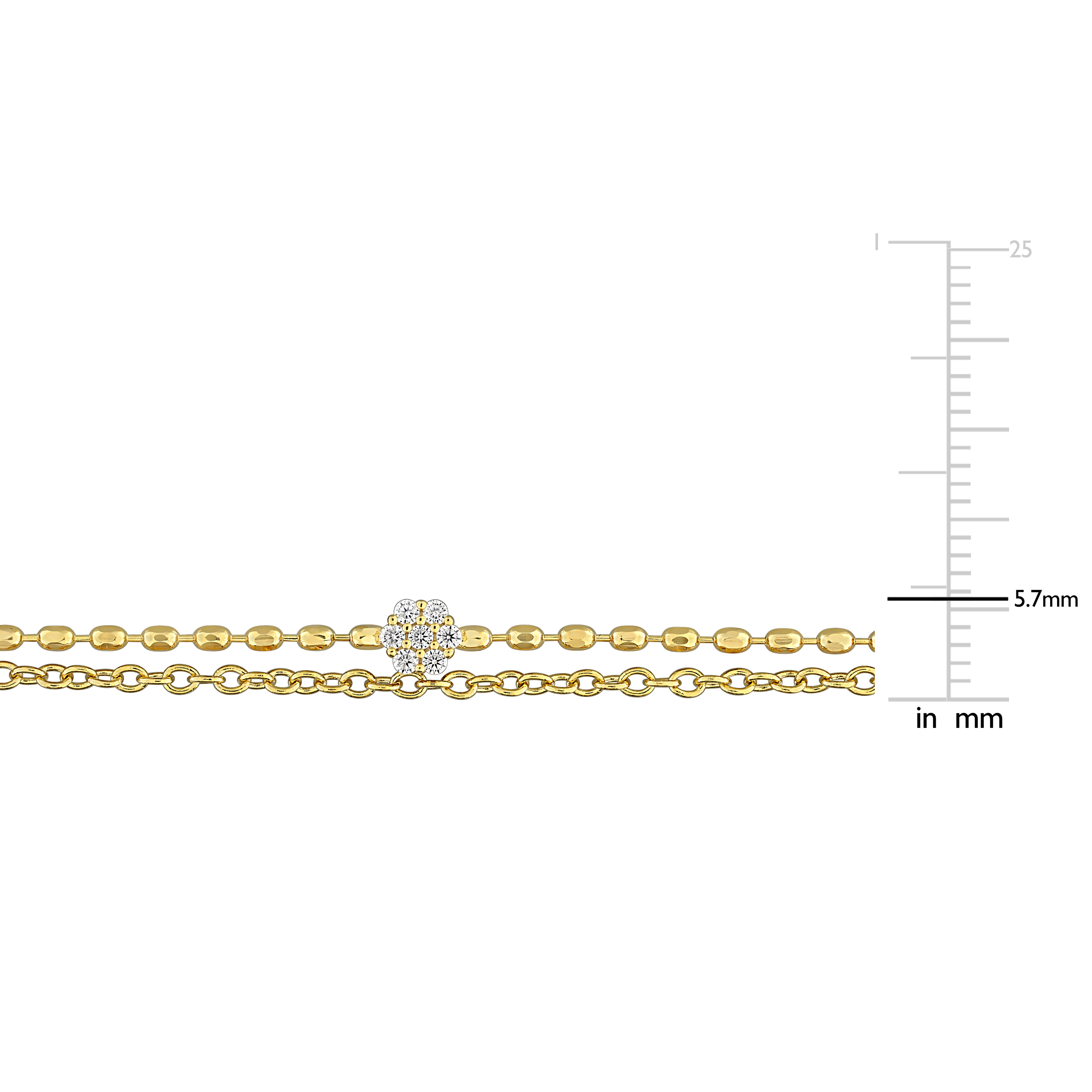 1/10ct DEW Created Moissanite With Double Chain Bracelet in Yellow Plated Sterling Silver - 7 in