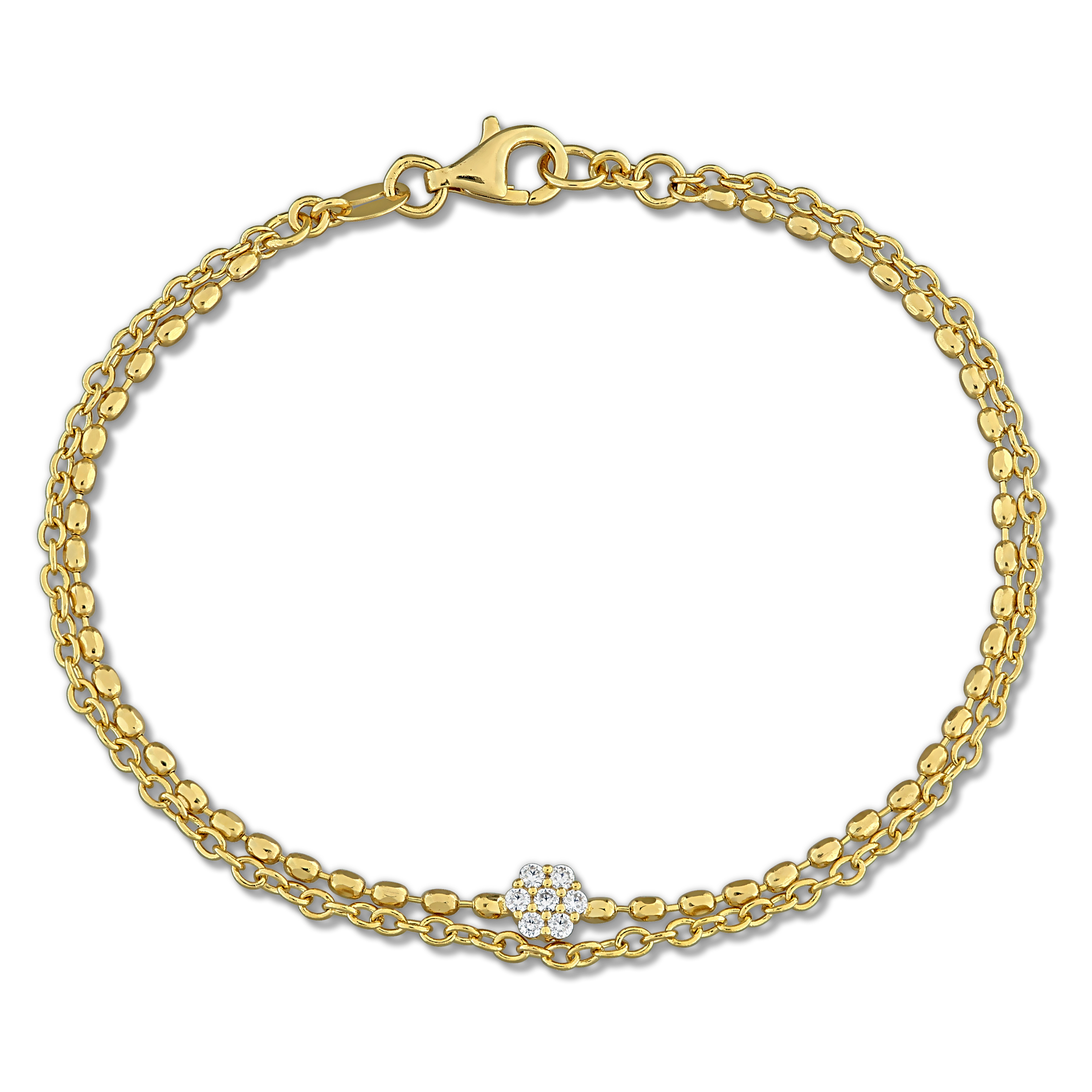 1/10ct DEW Created Moissanite With Double Chain Bracelet in Yellow Plated Sterling Silver - 7 in
