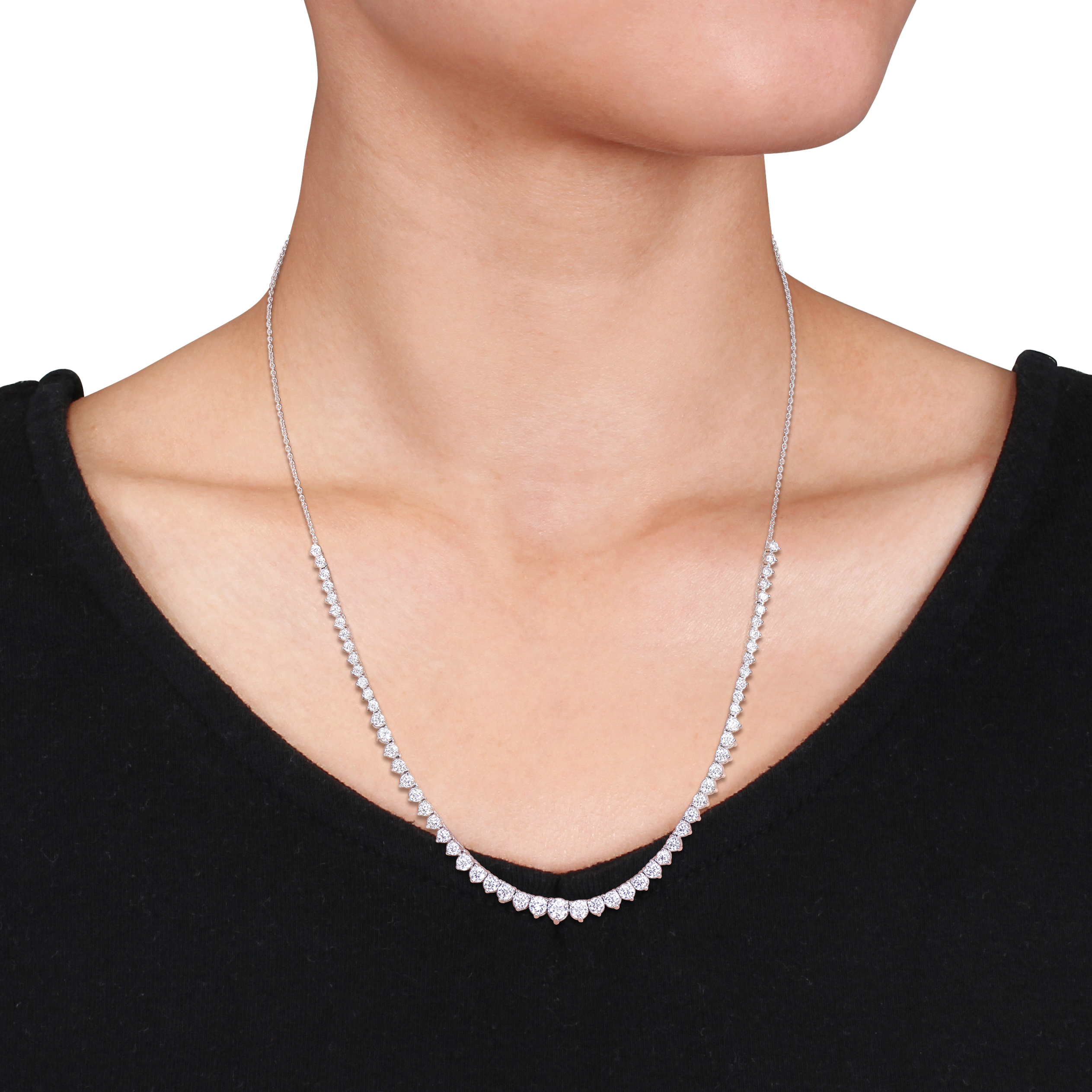 3 2/5ct DEW Created Moissanite Semi-Tennis Necklace in Sterling Silver - 17 in