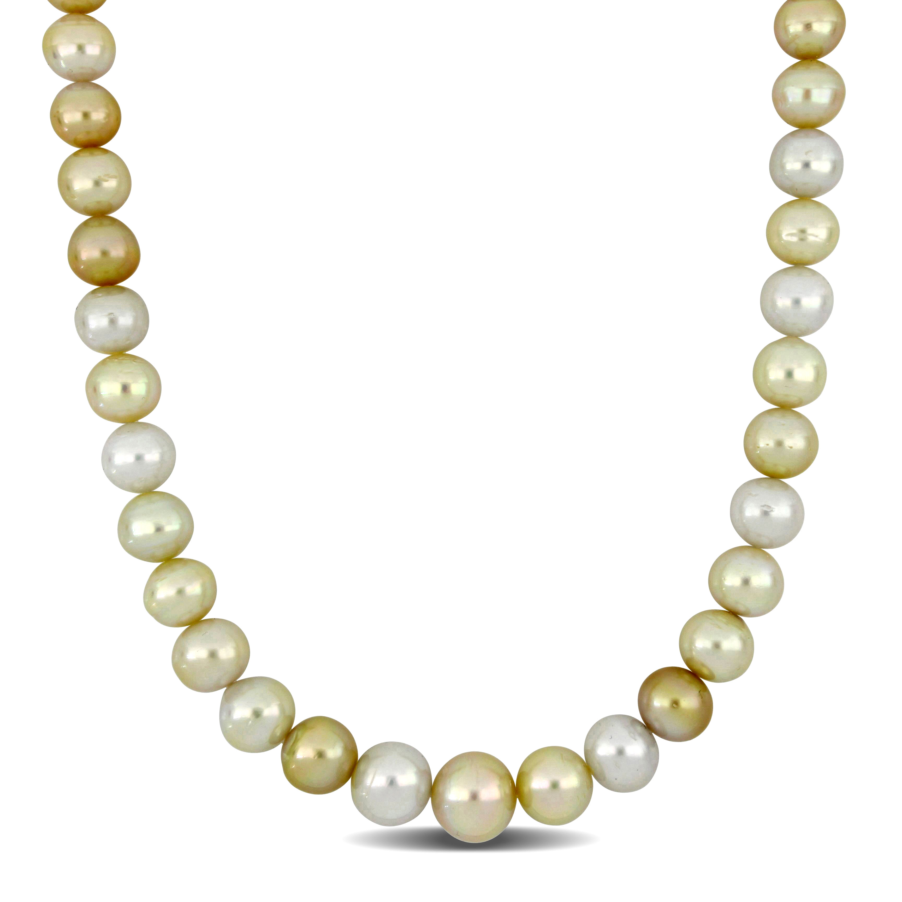 10-13 MM White and Golden South Sea Cultured Pearl Necklace in 14k Yellow Gold - 18 in