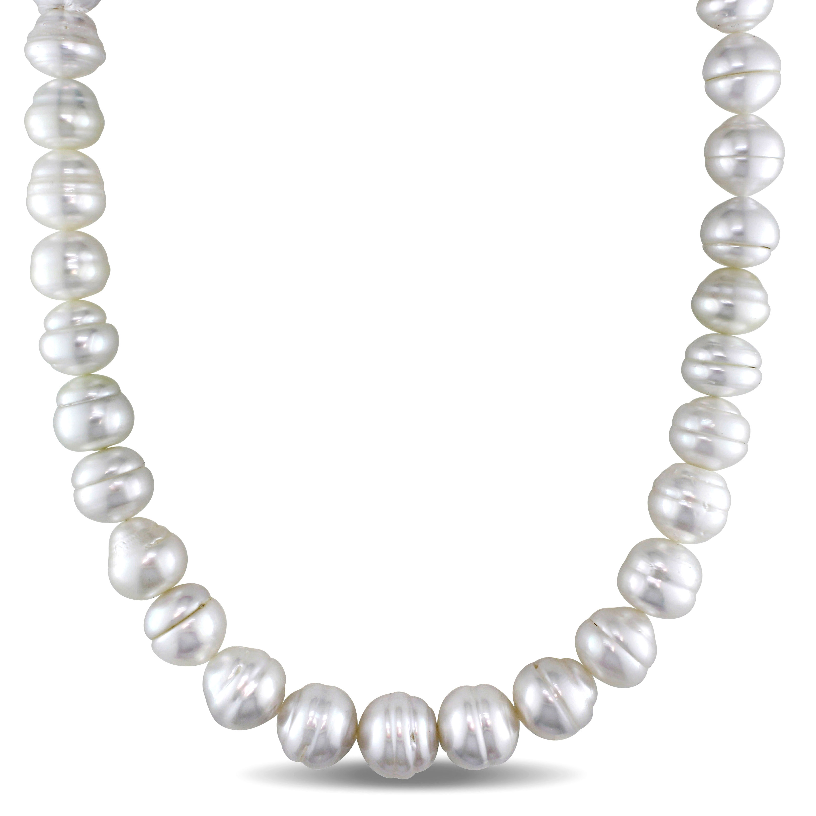 11-13.9 MM Creamy South Sea Graduated Pearl Strand with 14k Yellow Gold  Diamond Accent Ball Clasp - 18 in - CBG001019