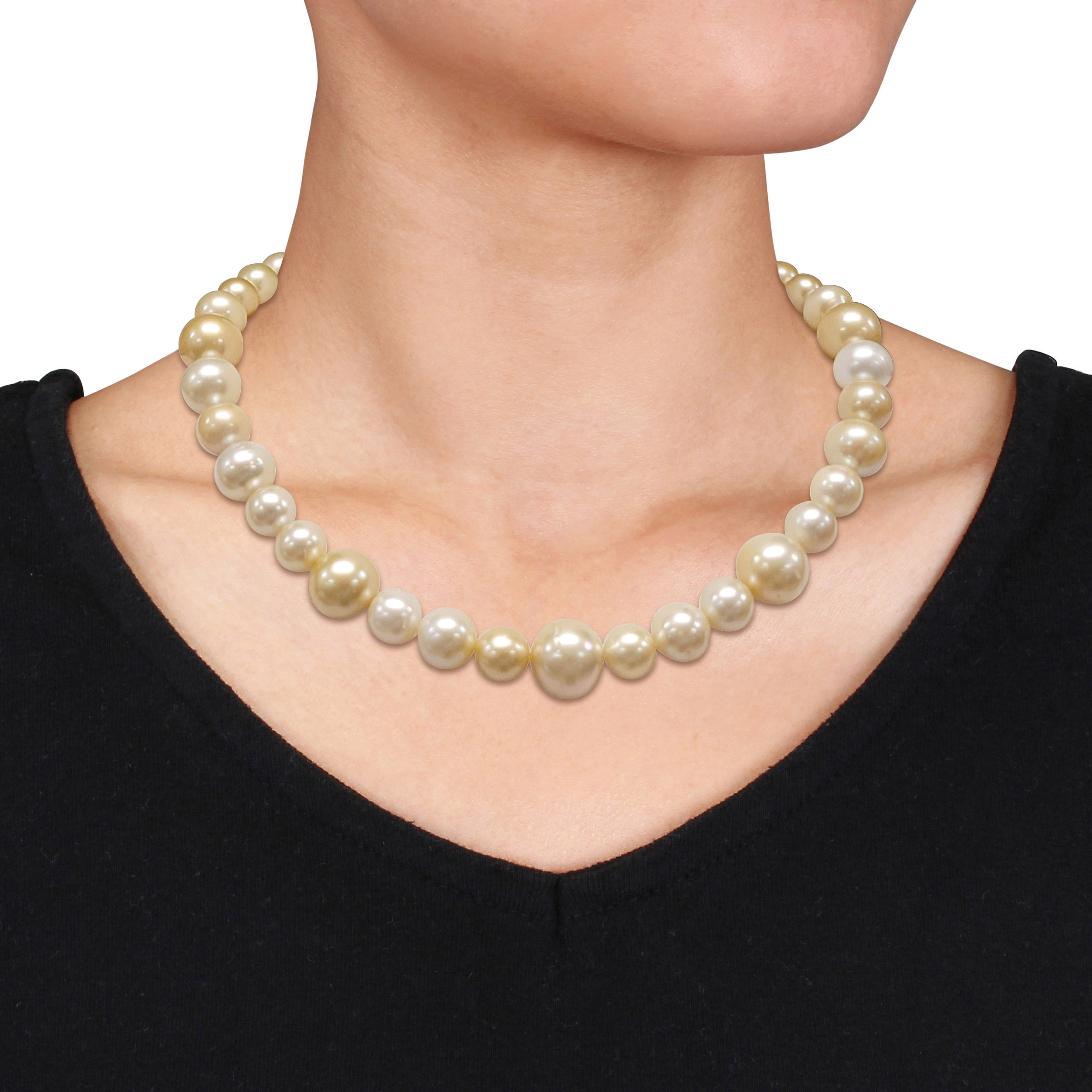 11-15 MM White and Golden South Sea Cultured Pearl Necklace in 14k Yellow Gold - 18 in