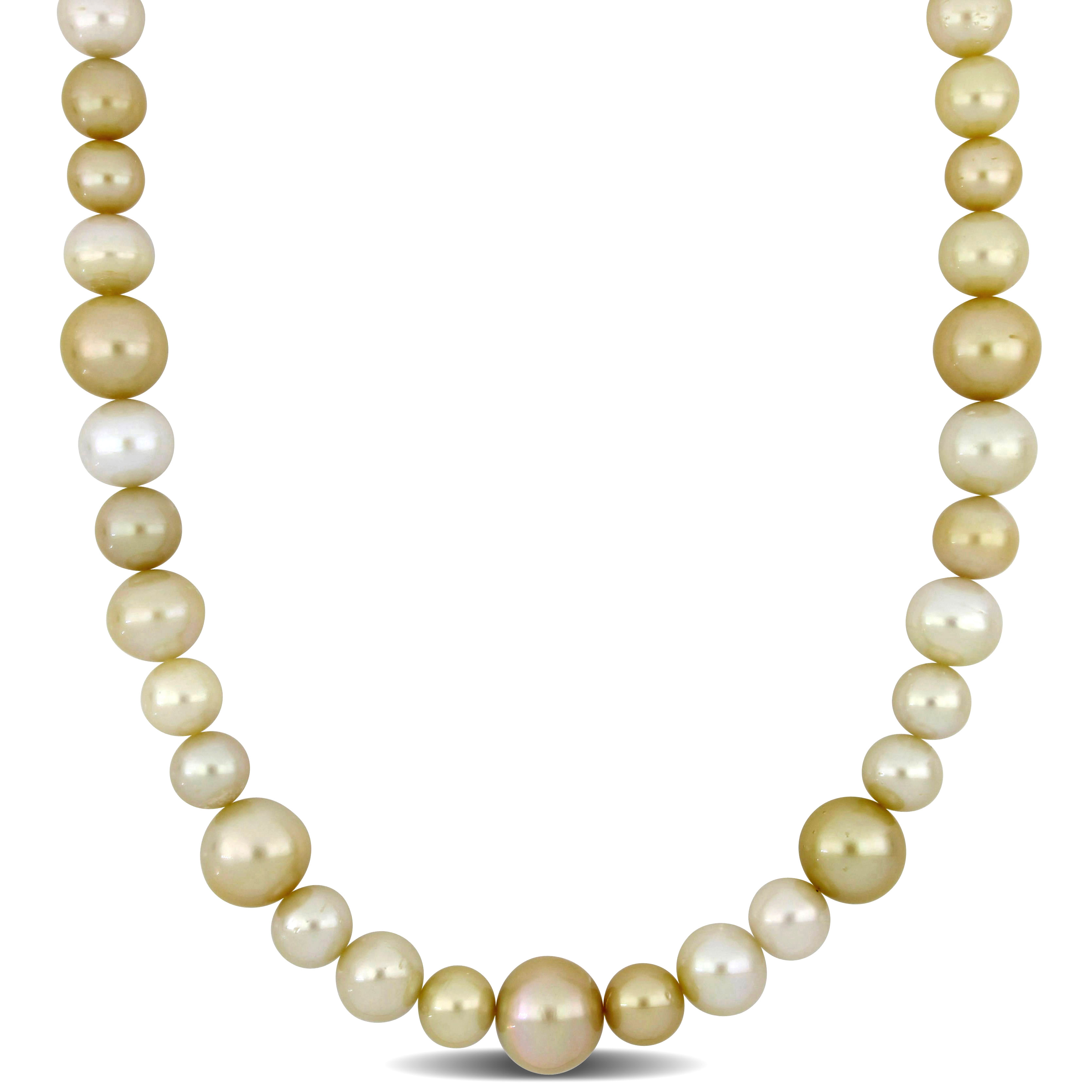 11-15 MM White and Golden South Sea Cultured Pearl Necklace in 14k Yellow Gold - 18 in