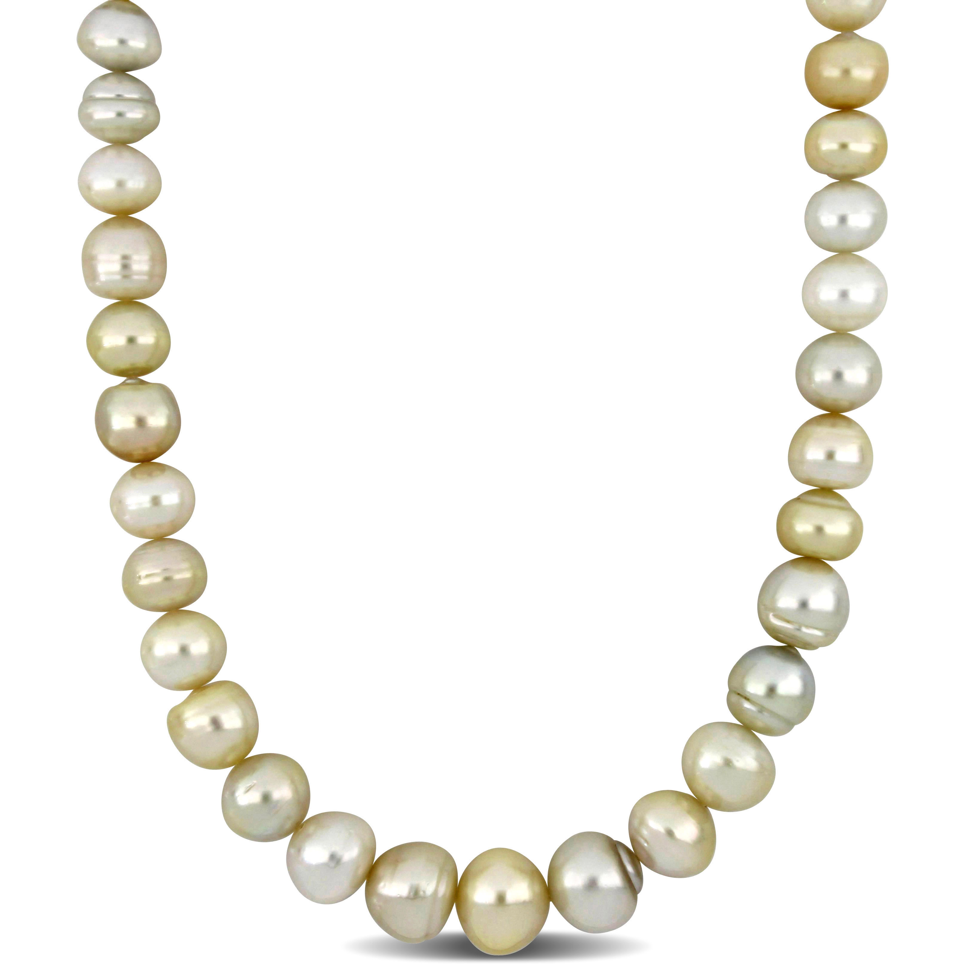 12-15 MM Off-Round Golden South Sea Cultured Multi-Colored Pearl Necklace in 14k Yellow Gold - 18 in