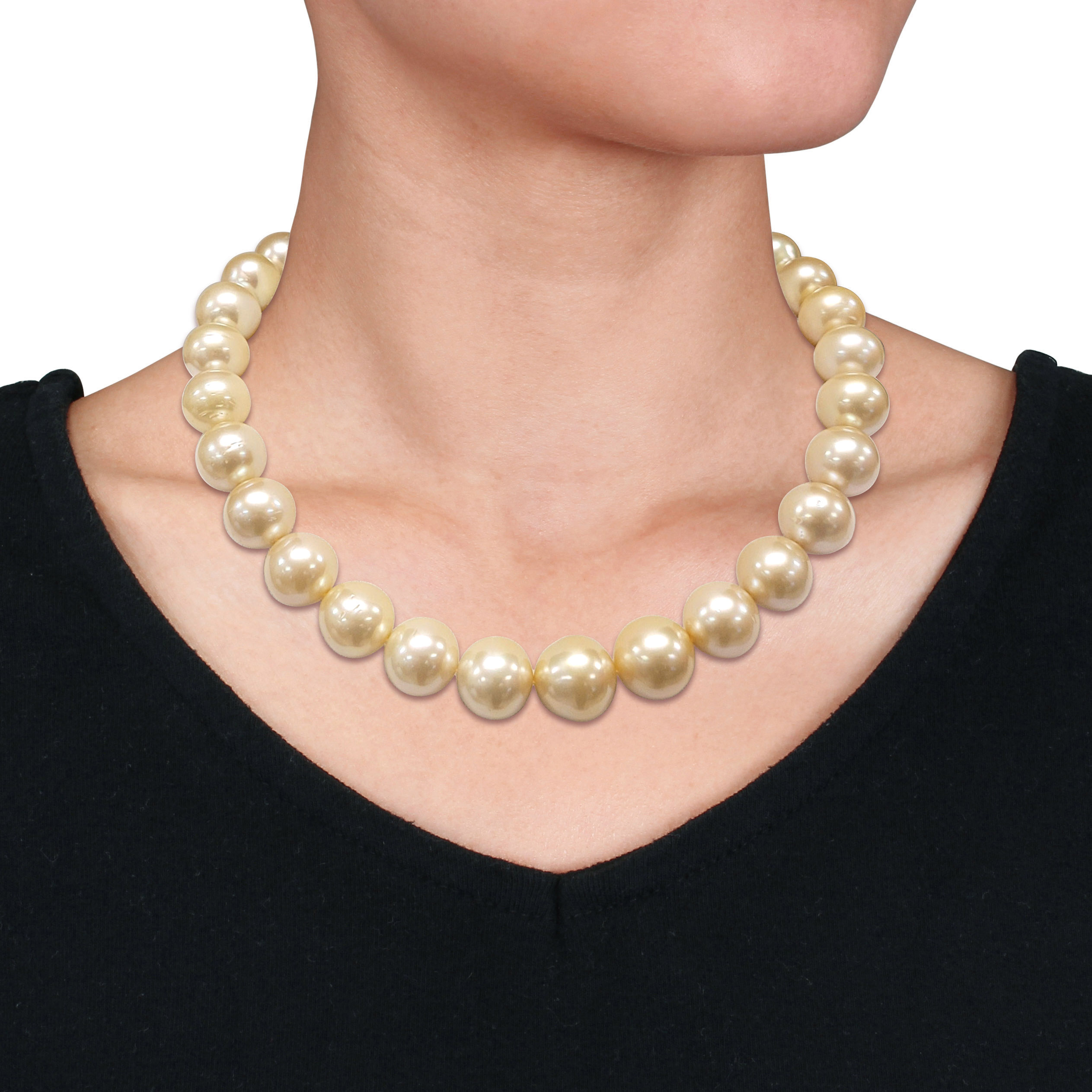 14-16.5 MM Graduated Golden South Sea Cultured Pearl Necklace with 14k Yellow Gold Diamond Accent Ball Clasp - 18 in