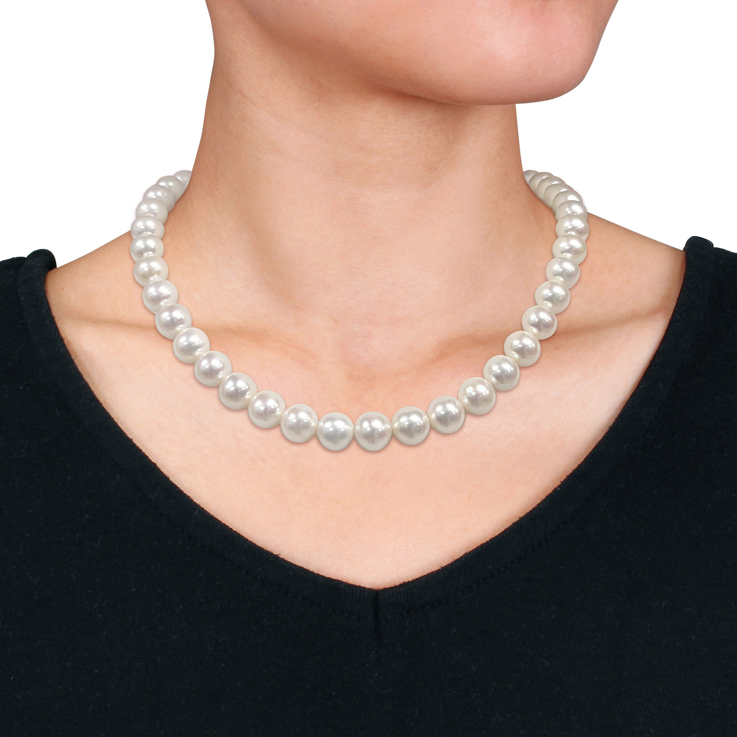 10 -12 MM South Sea Pearl Strand Necklace with 14k White Gold Clasp - 18 in