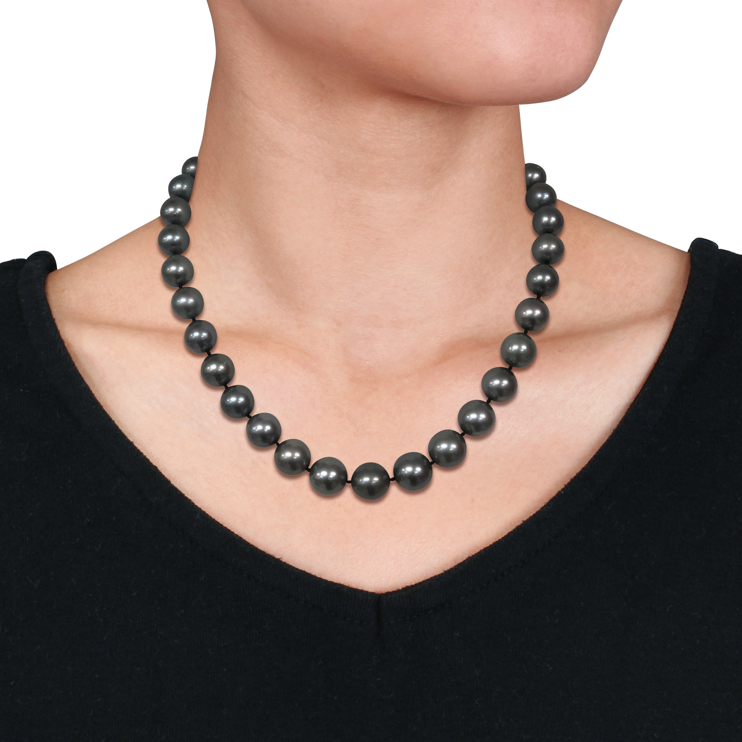 11-13 MM Black Tahitian Pearl Strand with 14k White Gold Diamond Accent Ball Clasp - 18 in