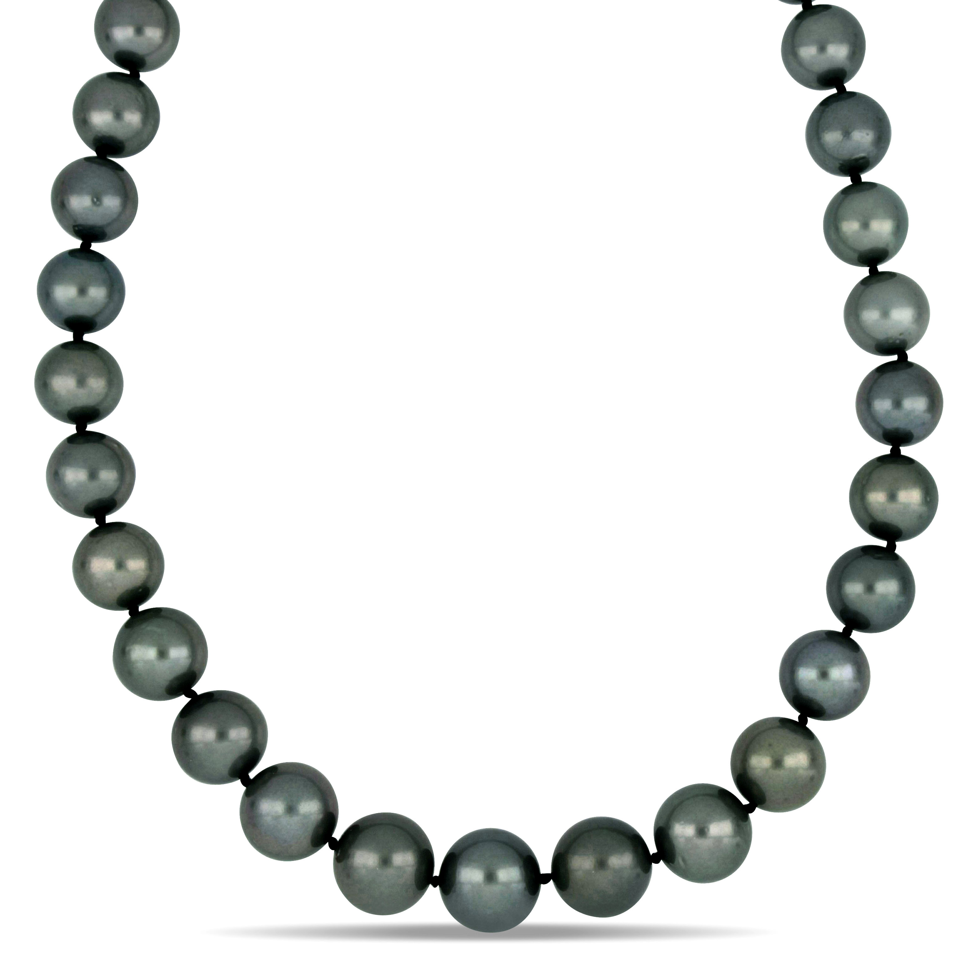 11-13 MM Black Tahitian Pearl Strand with 14k White Gold Diamond Accent Ball Clasp - 18 in