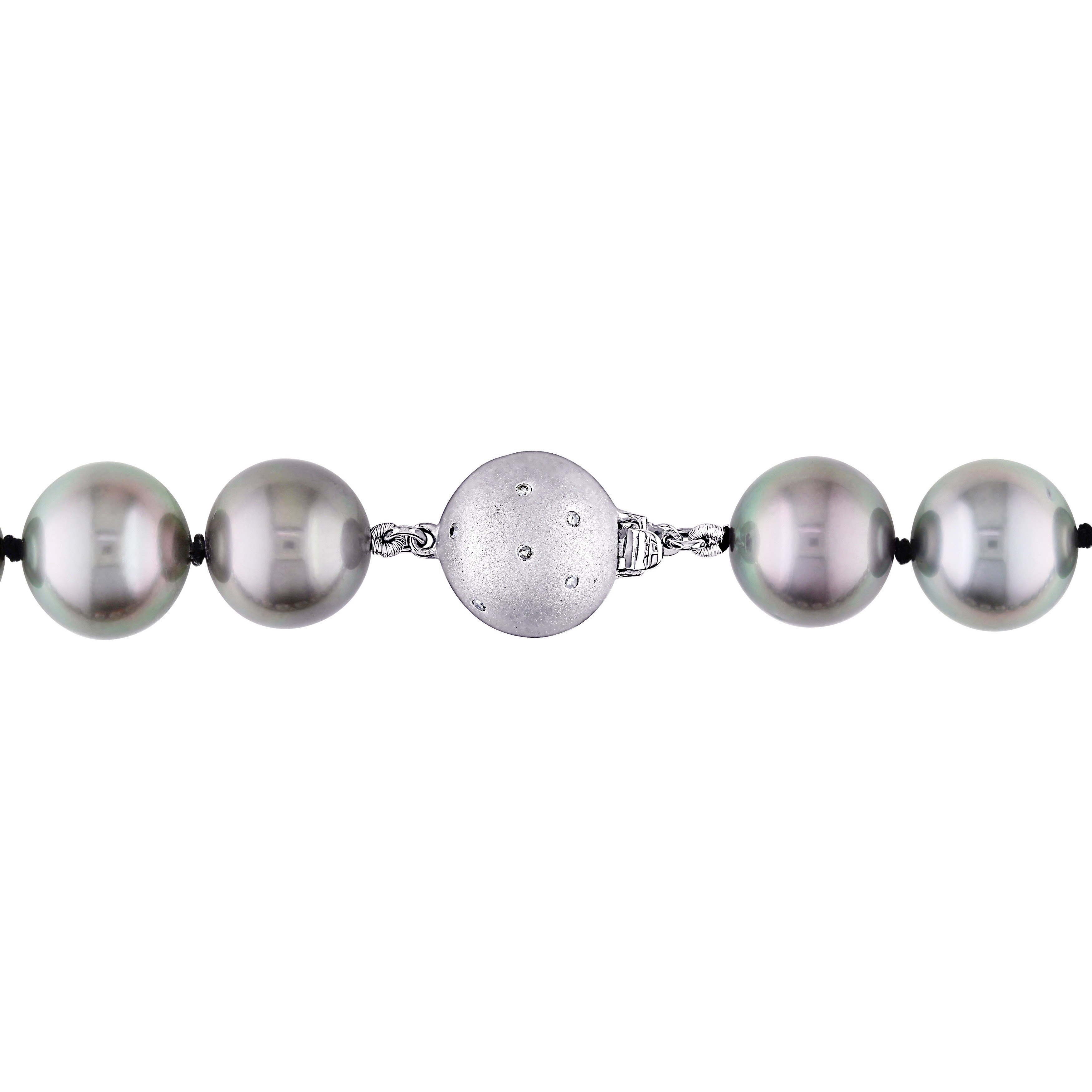 10-13 MM Graduated Black Tahitian Pearl Strand with 14k White Gold Ball Clasp - 18 in