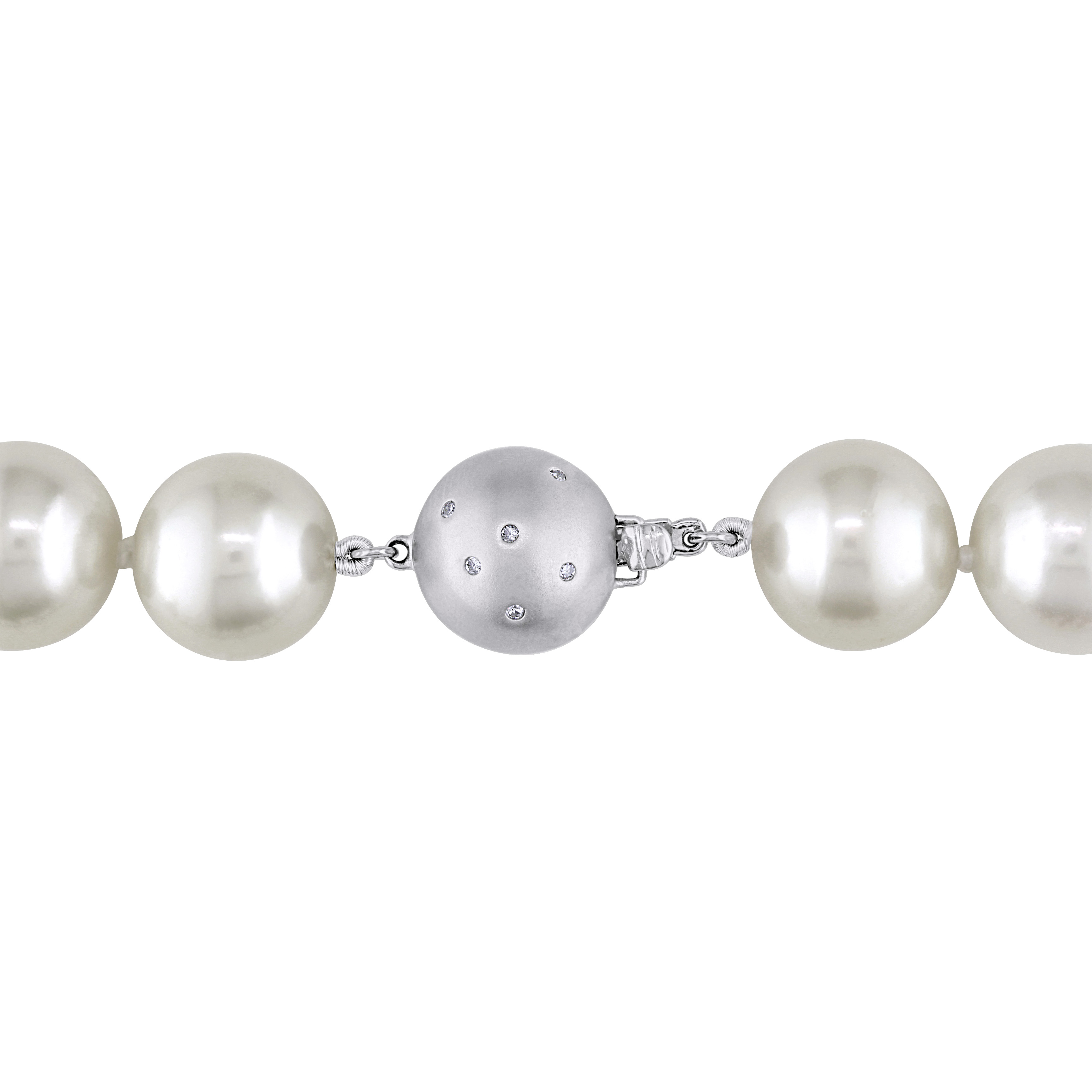 12-14 MM White South Sea Graduated Pearl Strand with 14k White Gold Diamond Ball Clasp - 18 in