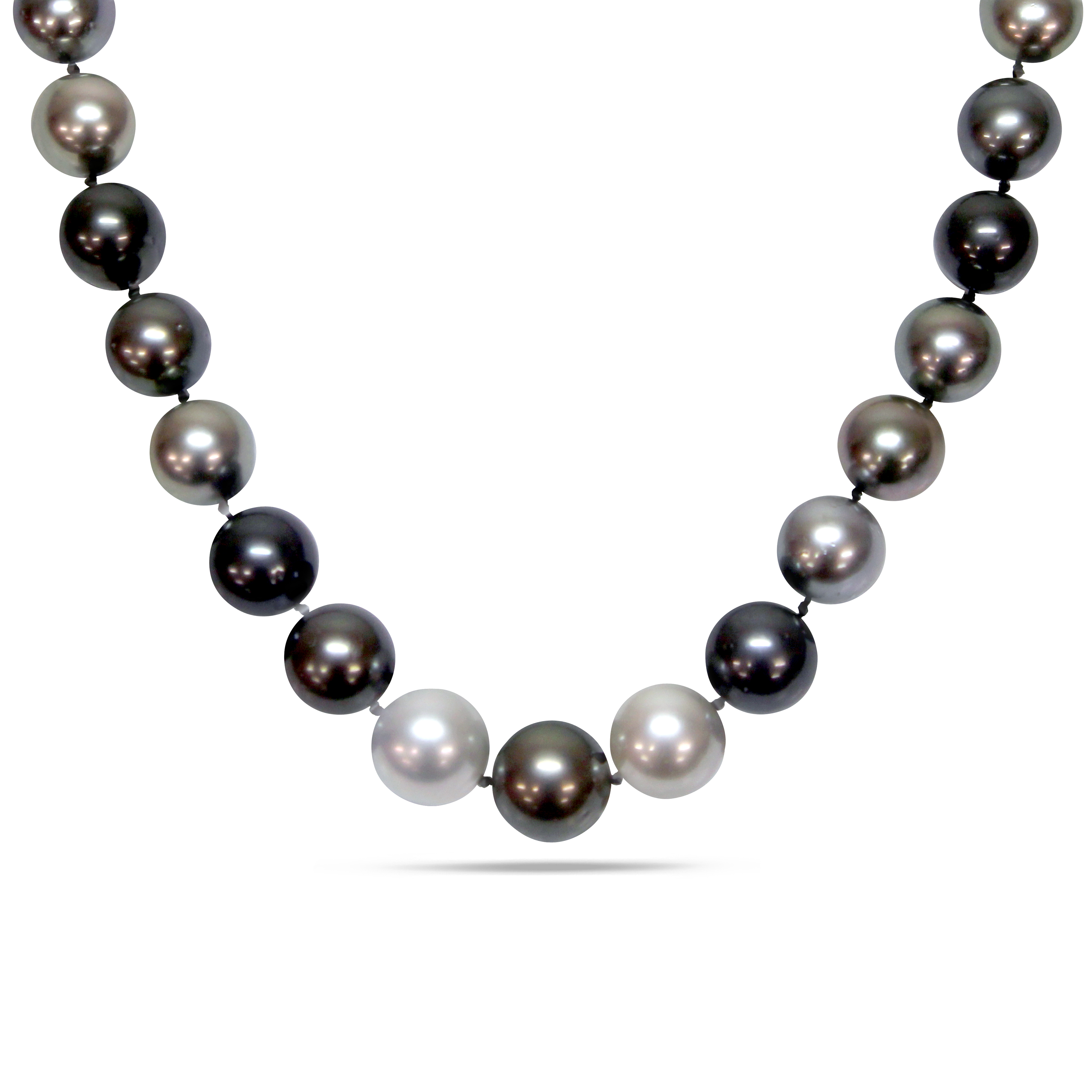 13-16 MM Graduated Multi-Color Tahitian Pearl Strand with 14k White Gold Diamond Accent Ball Clasp - 19.5 in