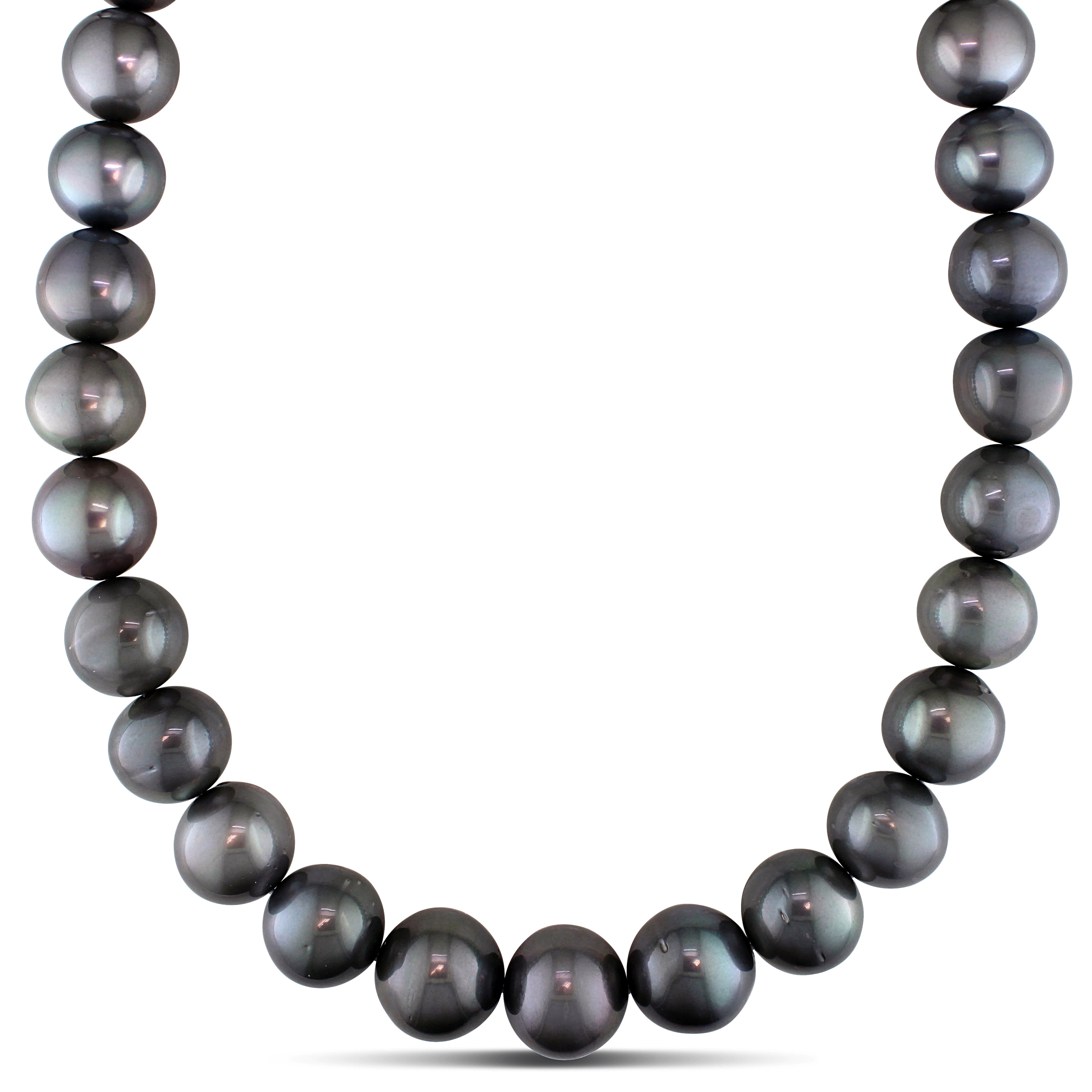 15-18 MM Black Tahitian Pearl Necklace with Diamond Accent Ball Clasp in 14k White Gold - 18 in