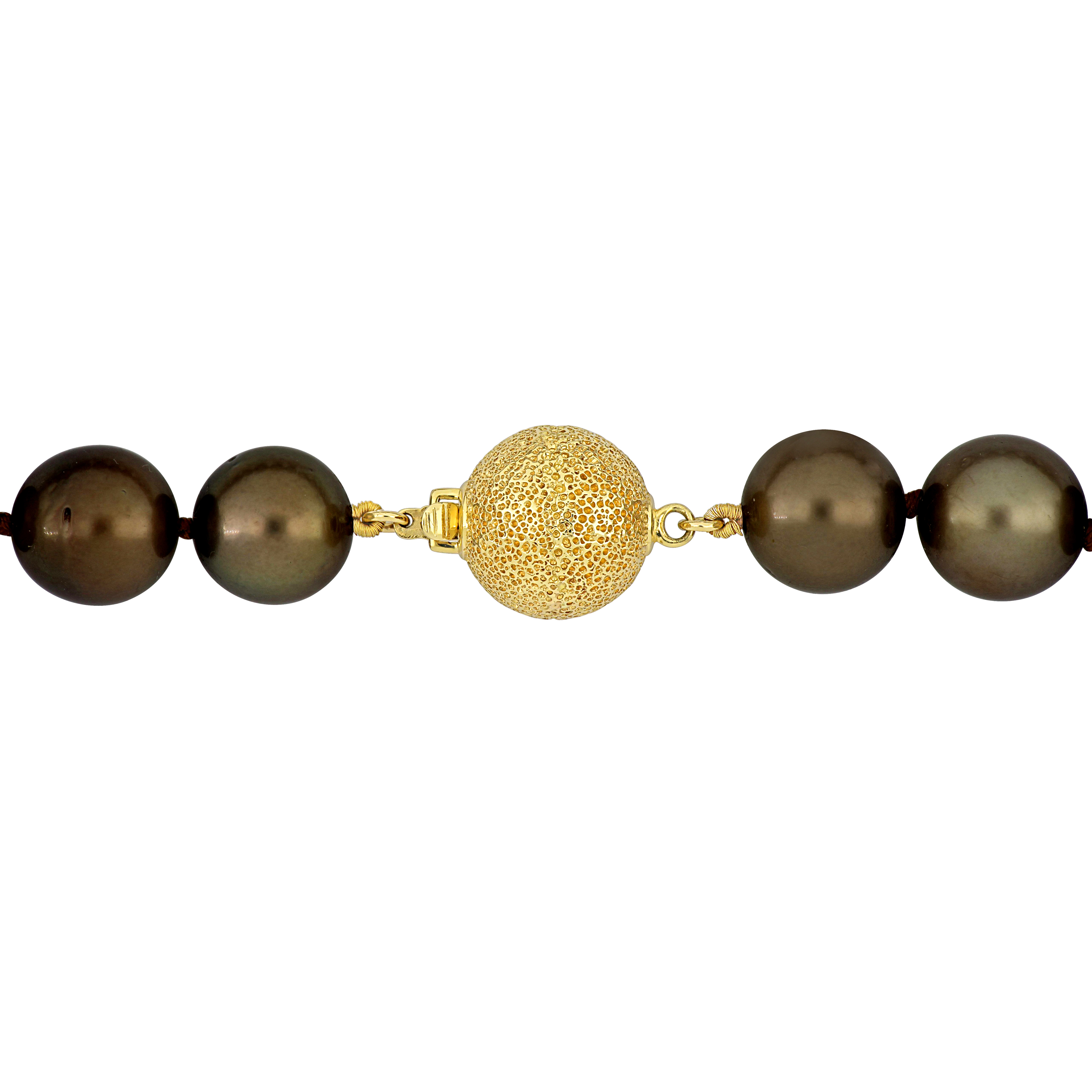 10.5-13 MM Brown Tahitian Graduated Pearl Strand with 14k Yellow Gold Ball Clasp - 18 in