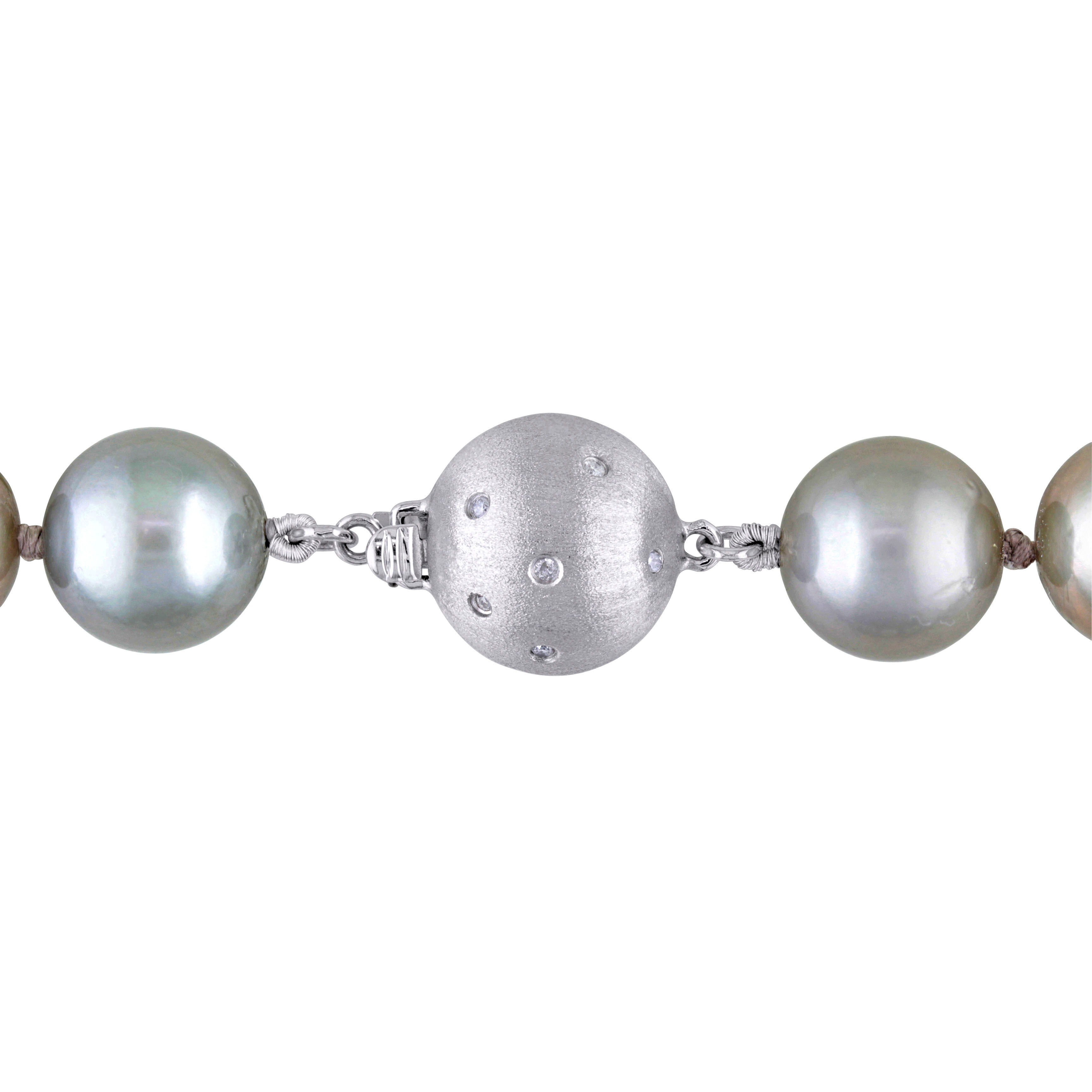 10-13 MM Silver Tahitian Graduated Pearl Strand with 14k White Gold Diamond  Accent Ball Clasp - 18 in - CBG000913