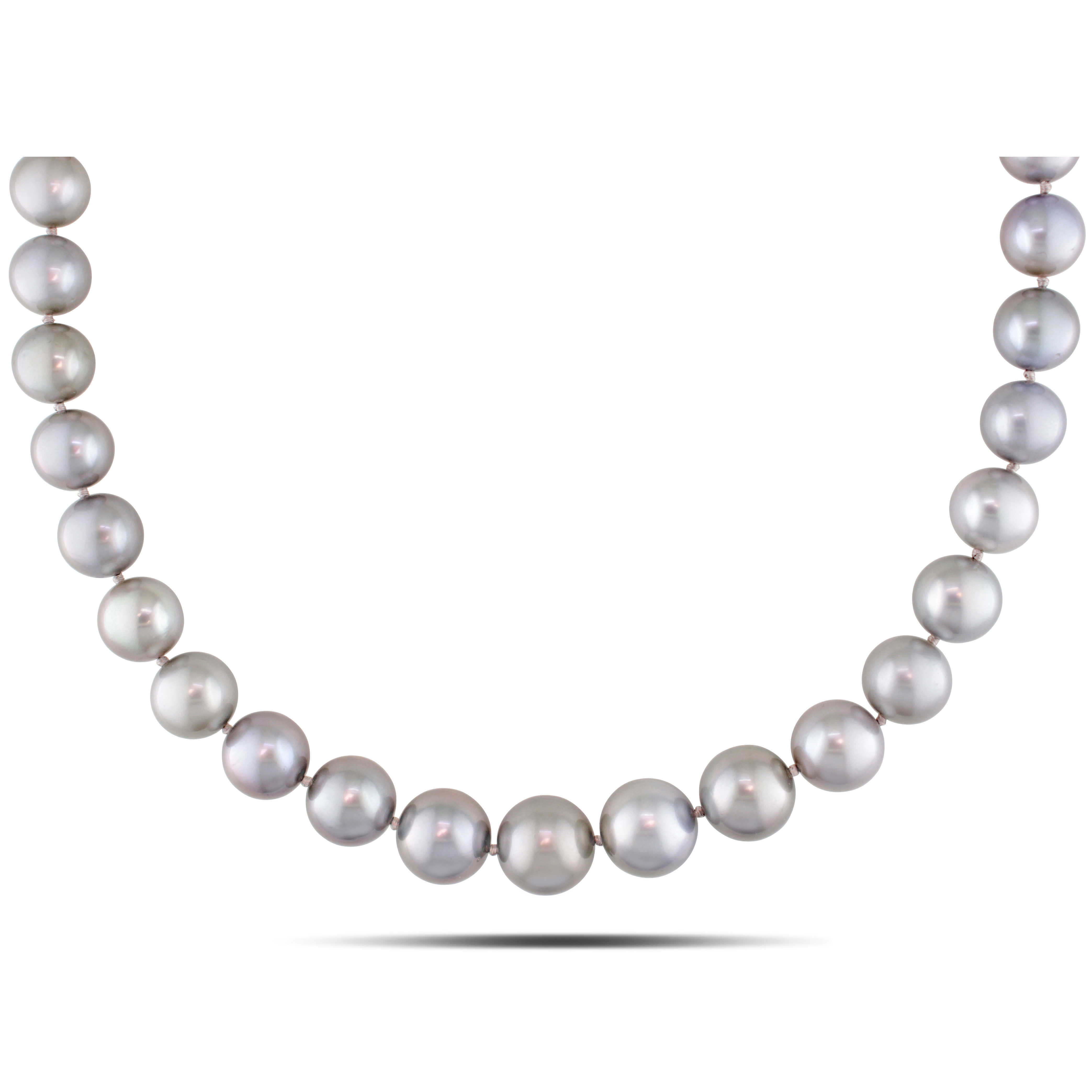 10-13 MM Silver Tahitian Graduated Pearl Strand with 14k White Gold Diamond Accent Ball Clasp - 18 in