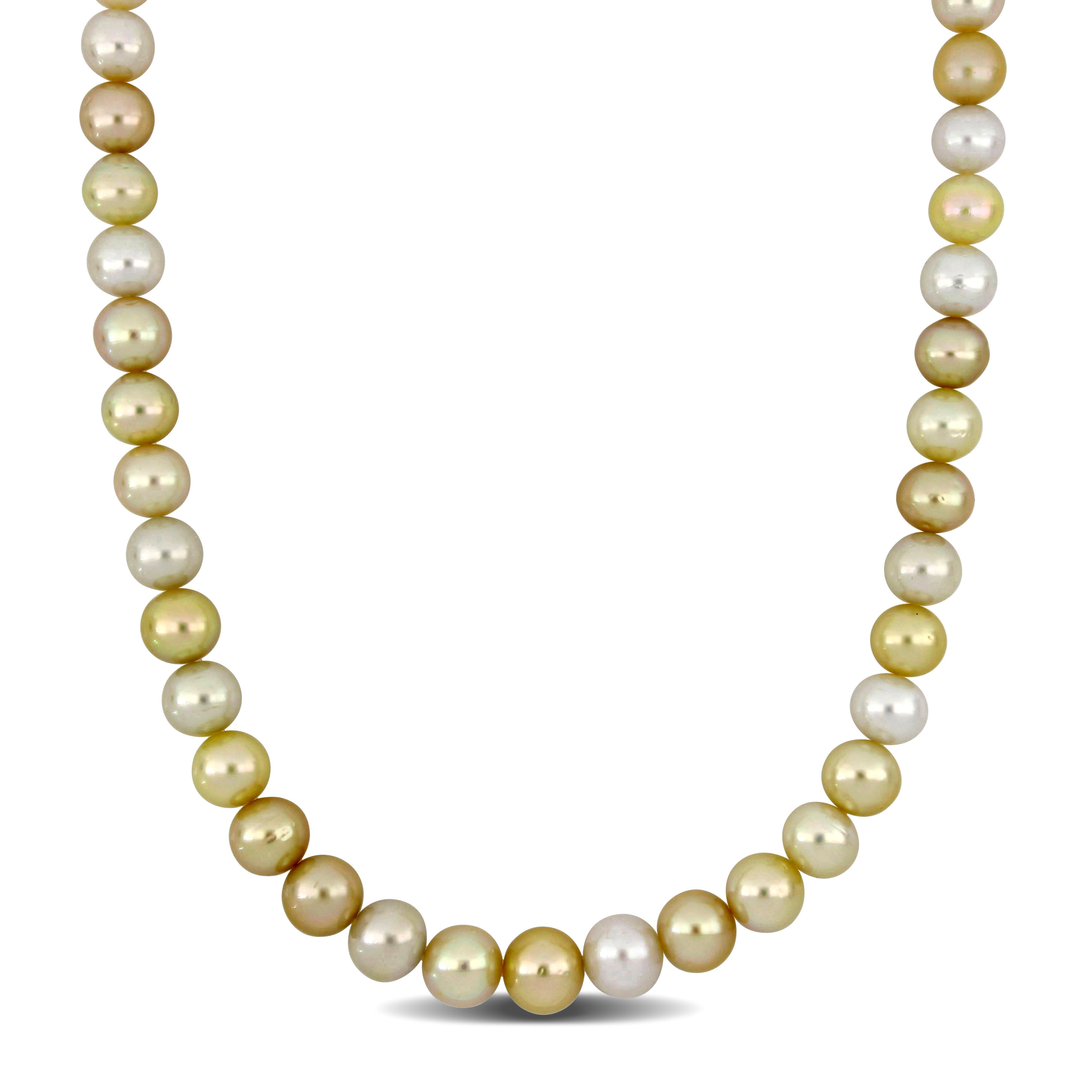 8-10 MM White and Golden South Sea Cultured Pearl Multi-Colored Necklace in 14k Yellow Gold - 18 in