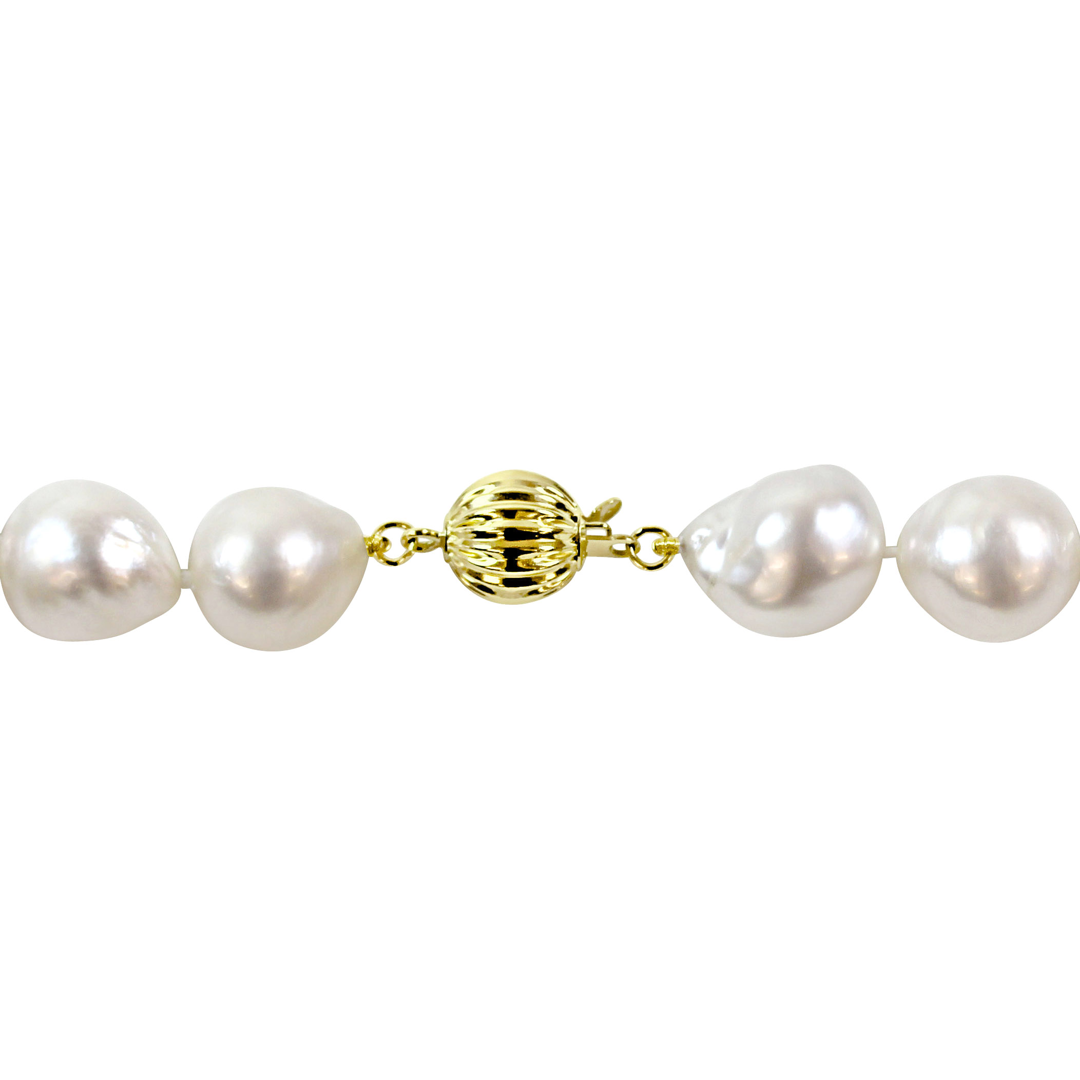 10-13 MM Natural Shape White South Sea Pearl Strand Necklace with 14k Yellow Gold Clasp - 18 in