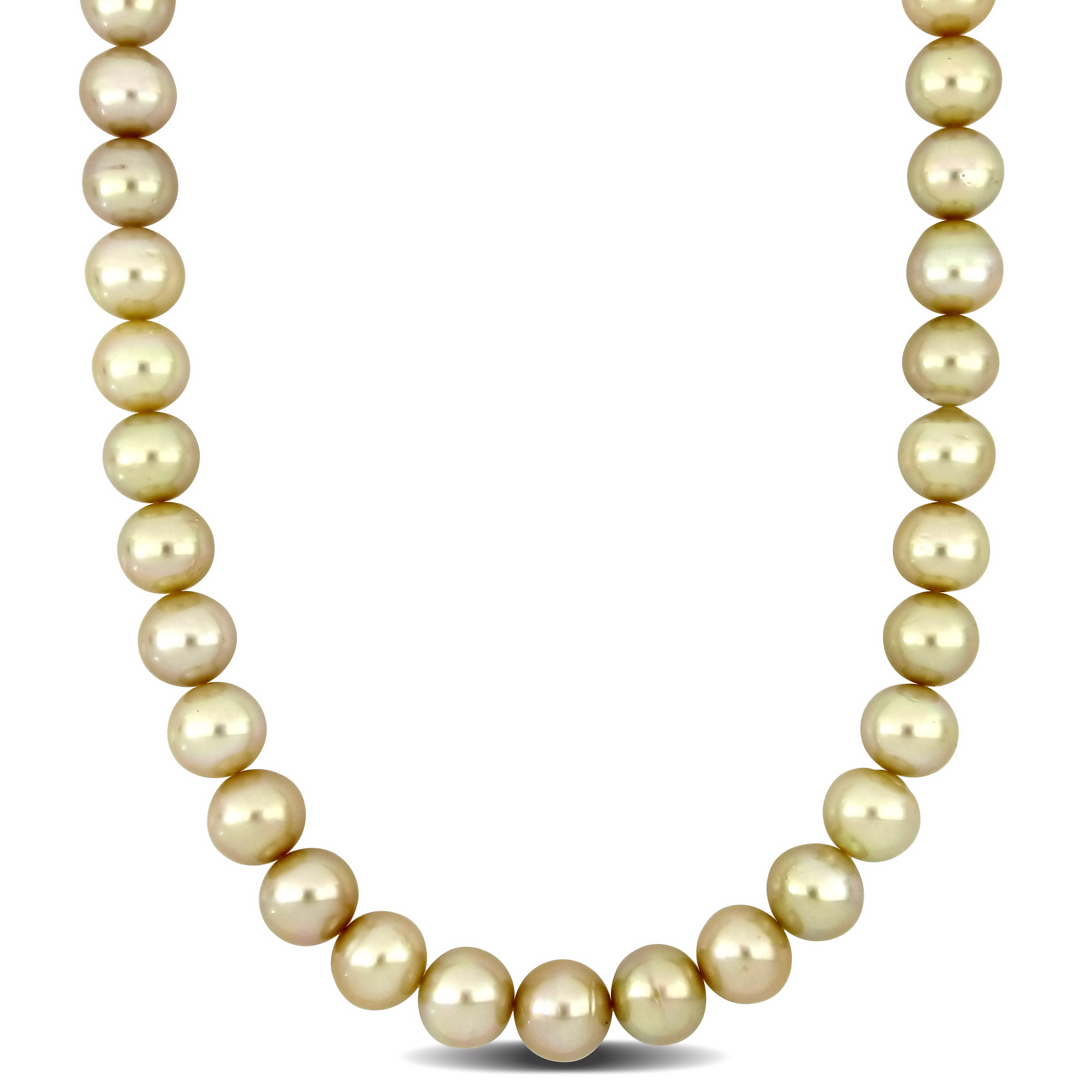 11-12 MM Golden South Sea Cultured Pearl Strand Necklace with 14k Yellow Gold Corrugated Ball Clasp - 18 in