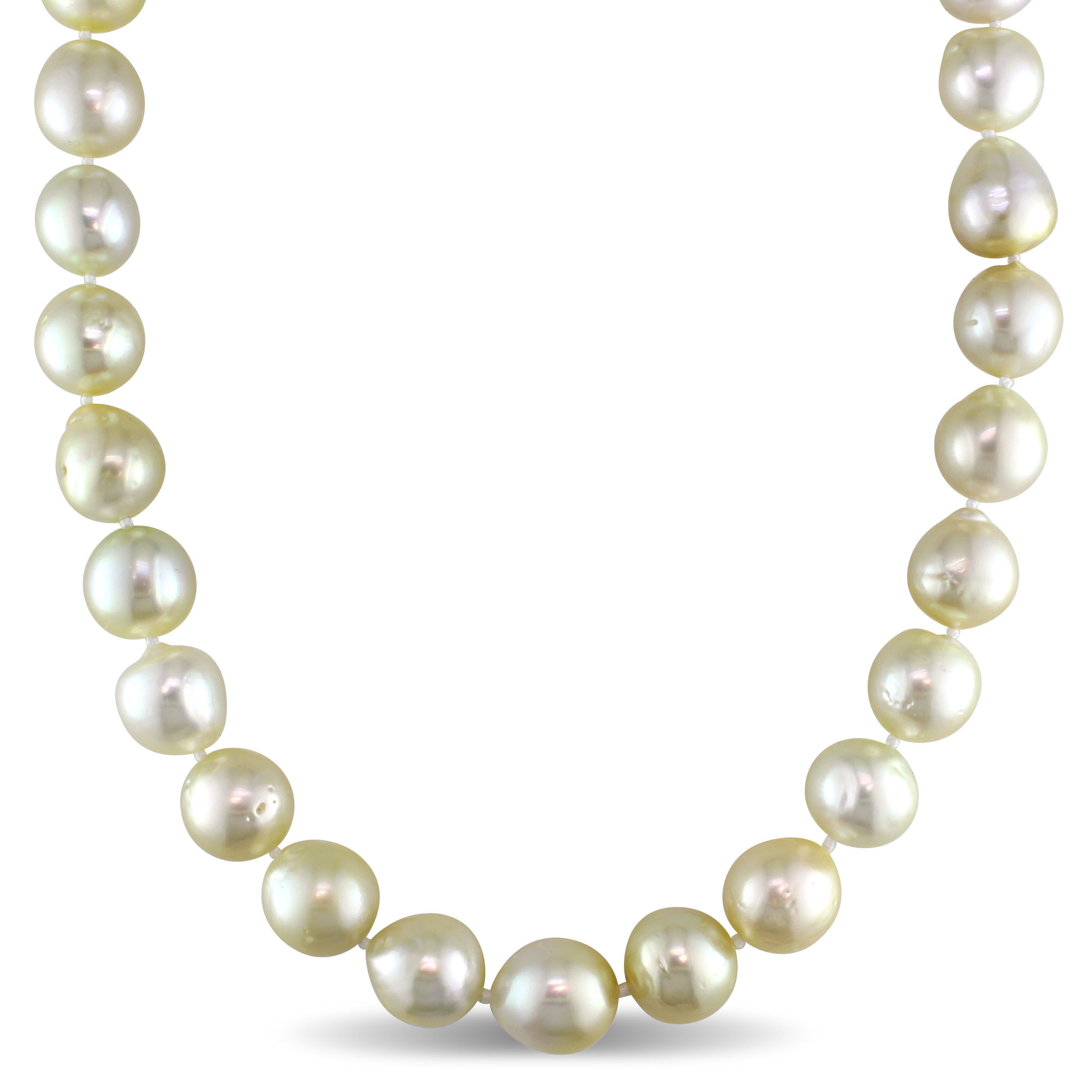 11-12 MM Natural Shape Golden South Sea Pearl Strand Necklace with 14k Yellow Gold Clasp - 18 in