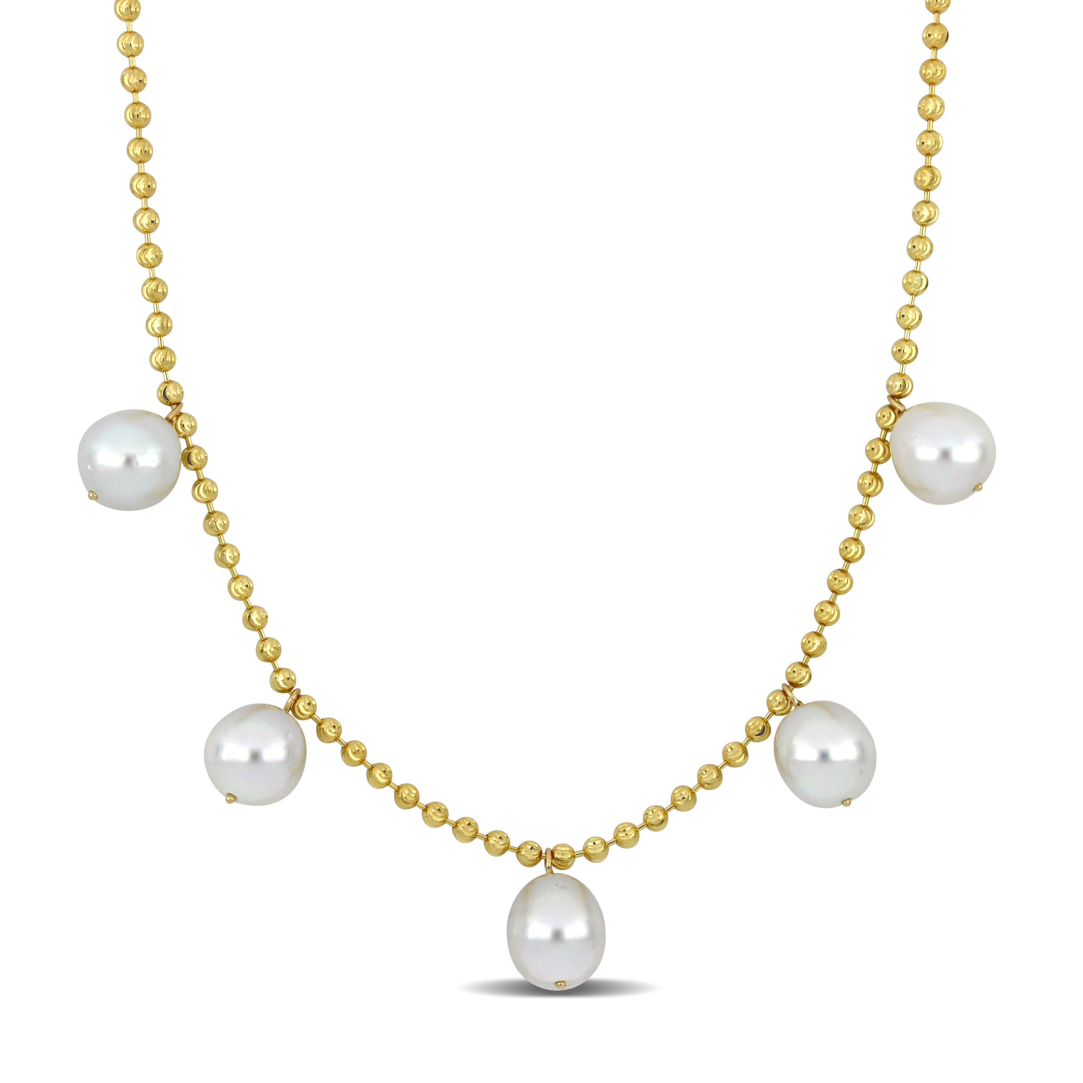 11 - 12 MM Cultured South Sea Drop Pearl 16" Necklace 3 MM Diamond Cut Ball Chain in 10K Yellow Gold