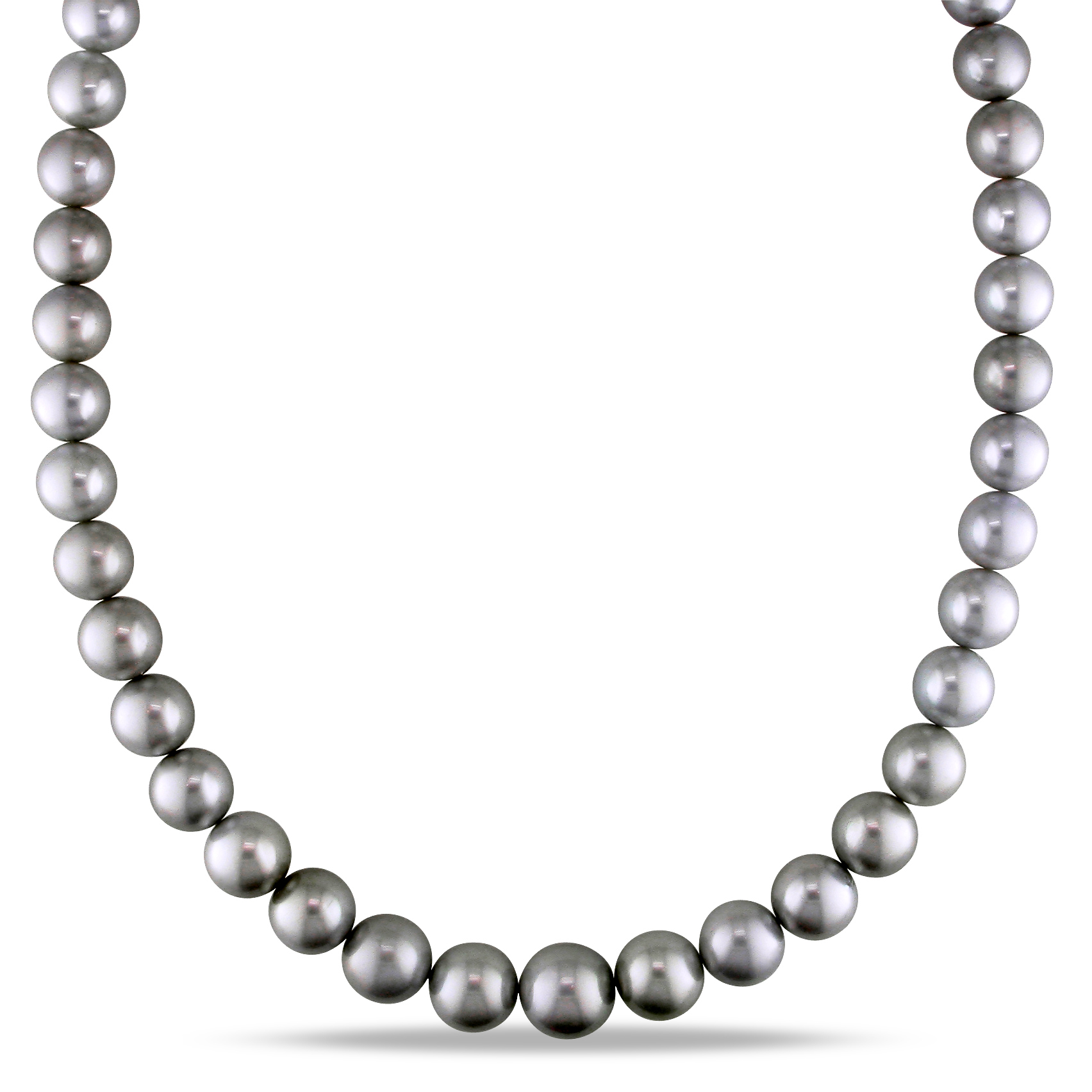 9 - 12.5 MM Silver Tahitian Cultured Pearl Strand with 14k White Gold Ball Clasp - 18 in