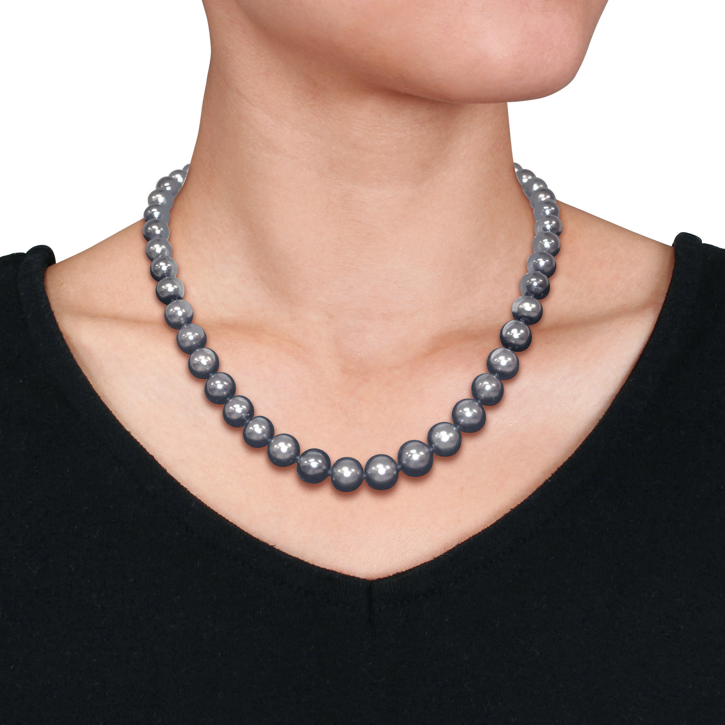 8-10 MM Platinum Tahitian Pearl Strand with 14k White Gold Corrugated Ball Clasp - 18 in