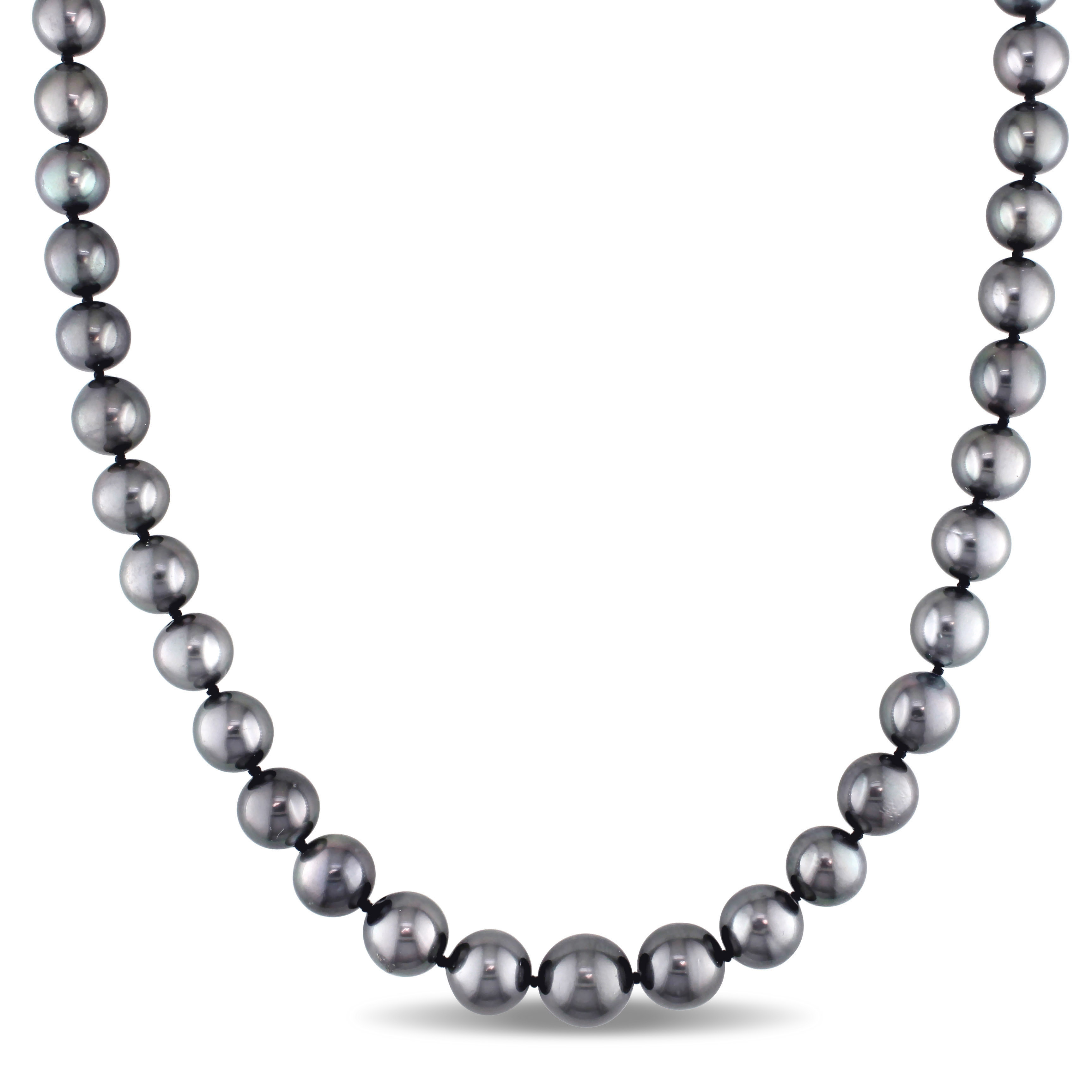 8-10 MM Platinum Tahitian Pearl Strand with 14k White Gold Corrugated Ball Clasp - 18 in