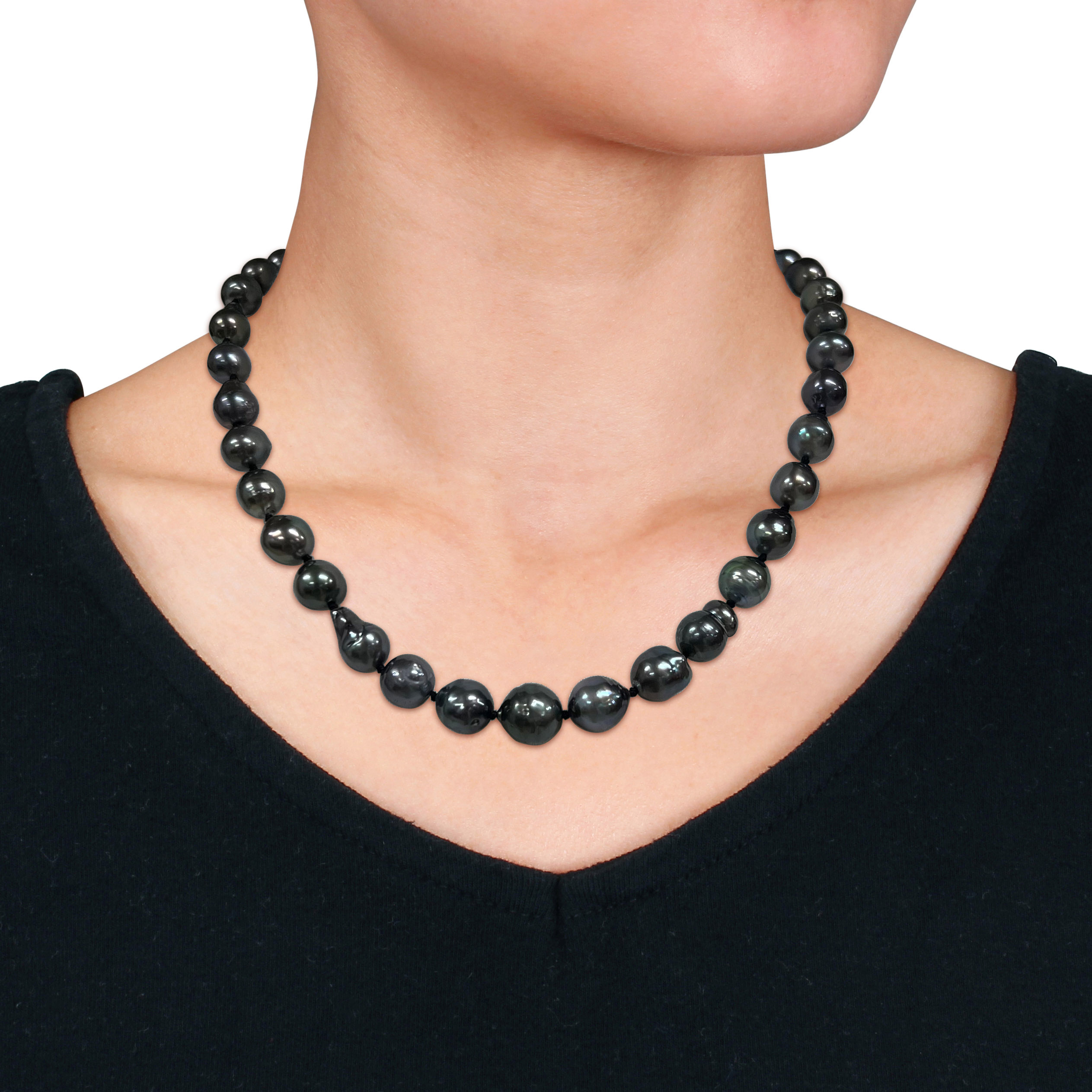 9-11 MM Black Tahitian Pearl Strand with 14k White Gold Ball Clasp - 18 in