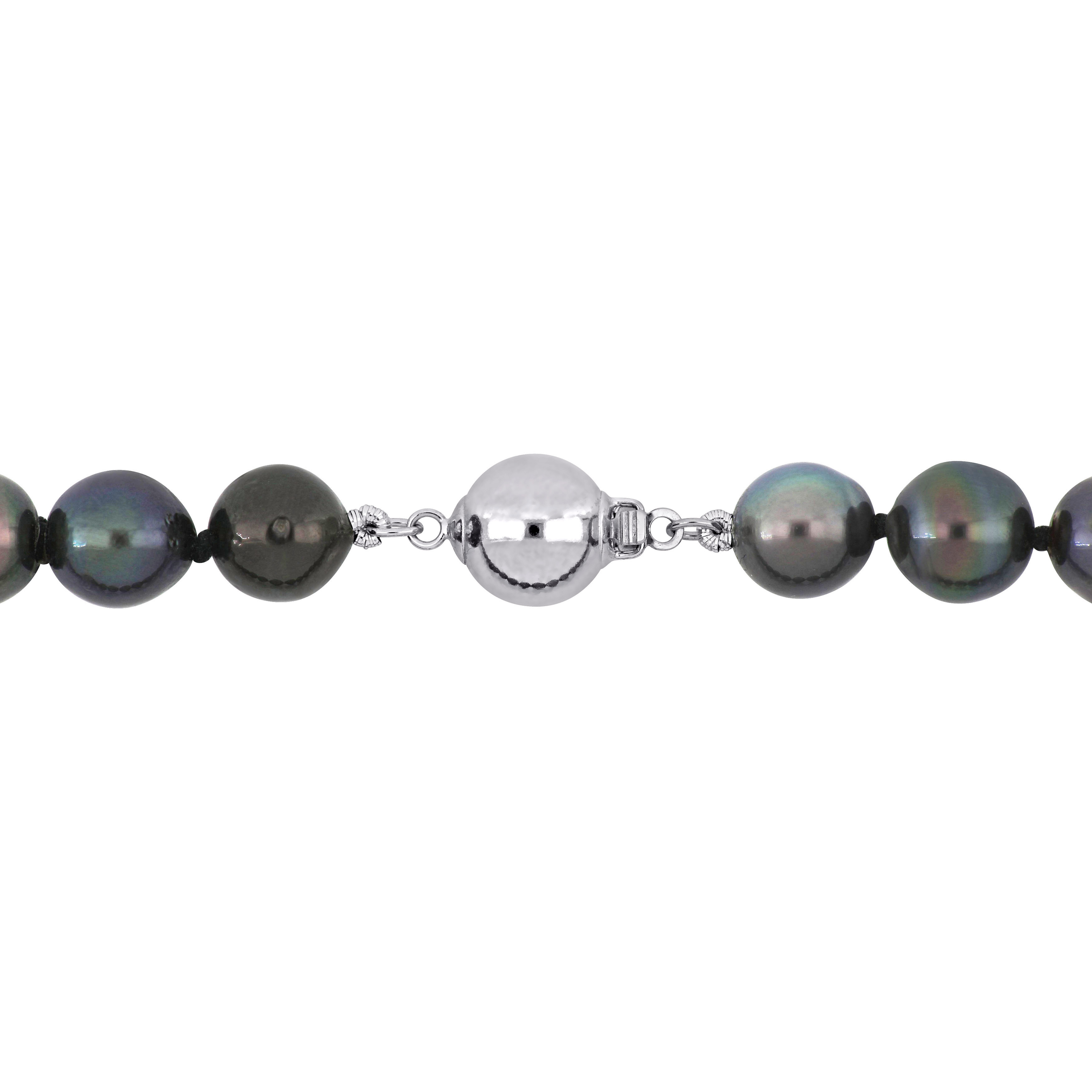 8-10 MM Black Tahitian Cultured Pearl Strand Necklace in Sterling Silver - 18 in
