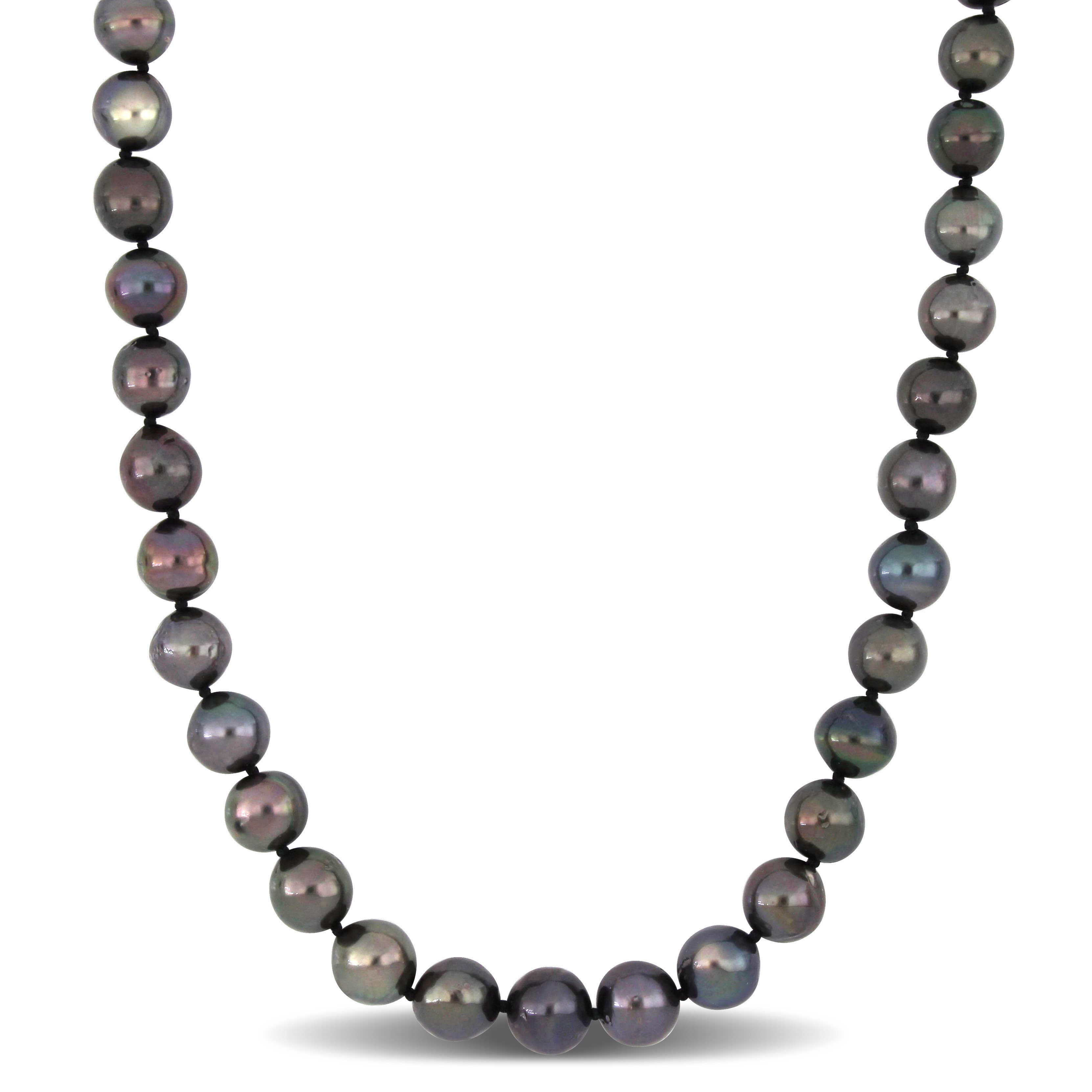 8-10 MM Black Tahitian Cultured Pearl Strand Necklace in Sterling Silver - 18 in