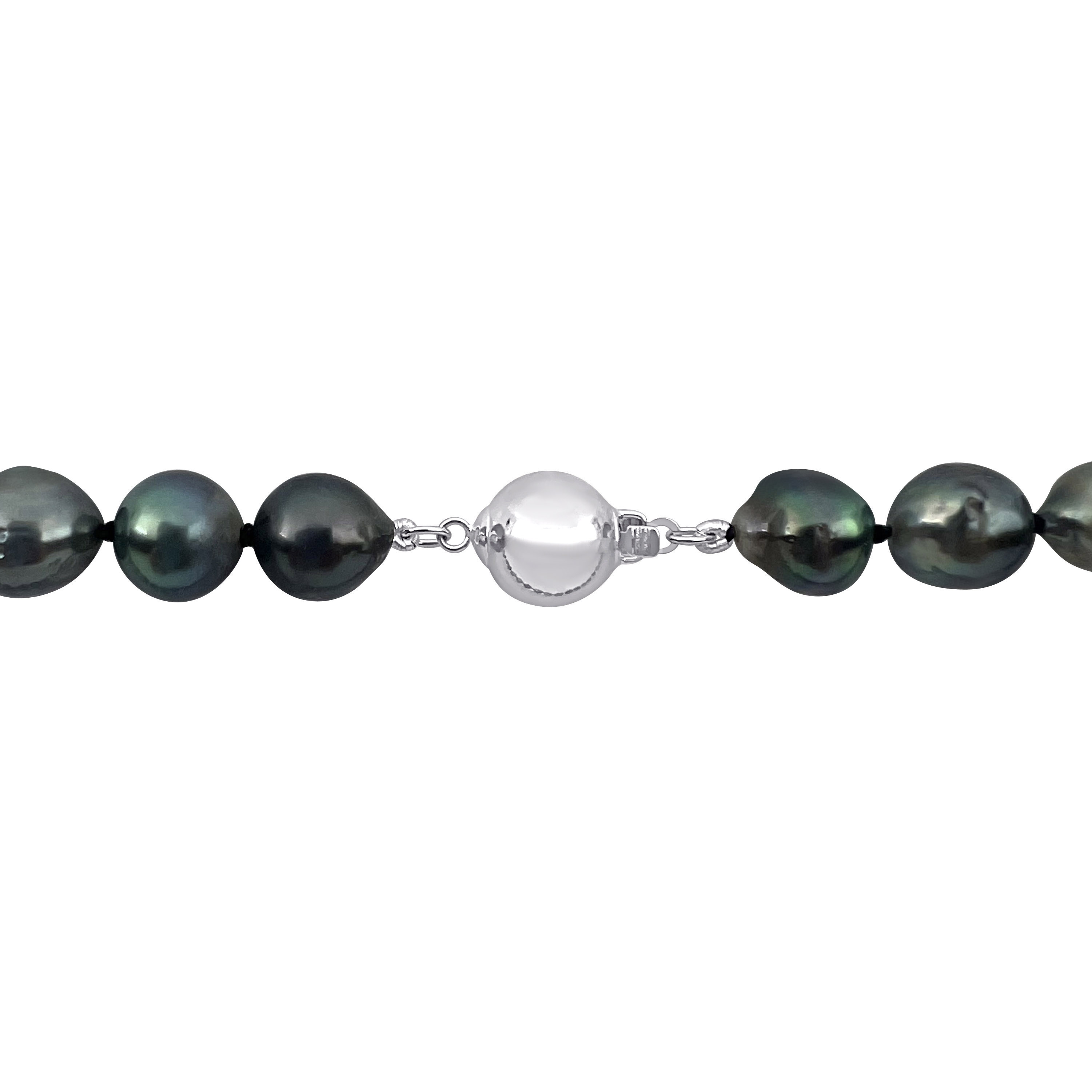 8-10 MM Black Tahitian Cultured Pearl Necklace in Sterling Silver - 18 in