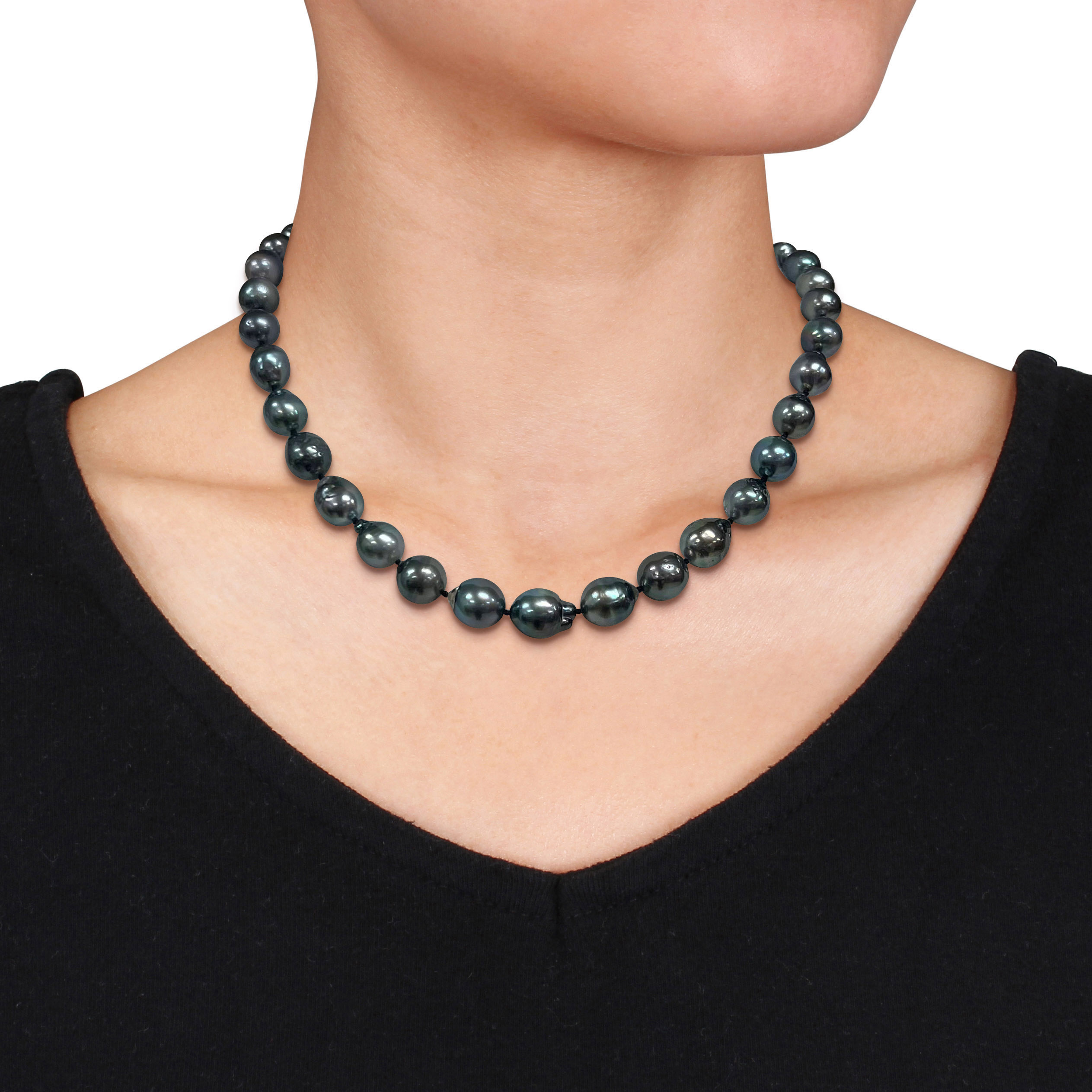 8-10 MM Black Tahitian Cultured Pearl Necklace in Sterling Silver - 18 in