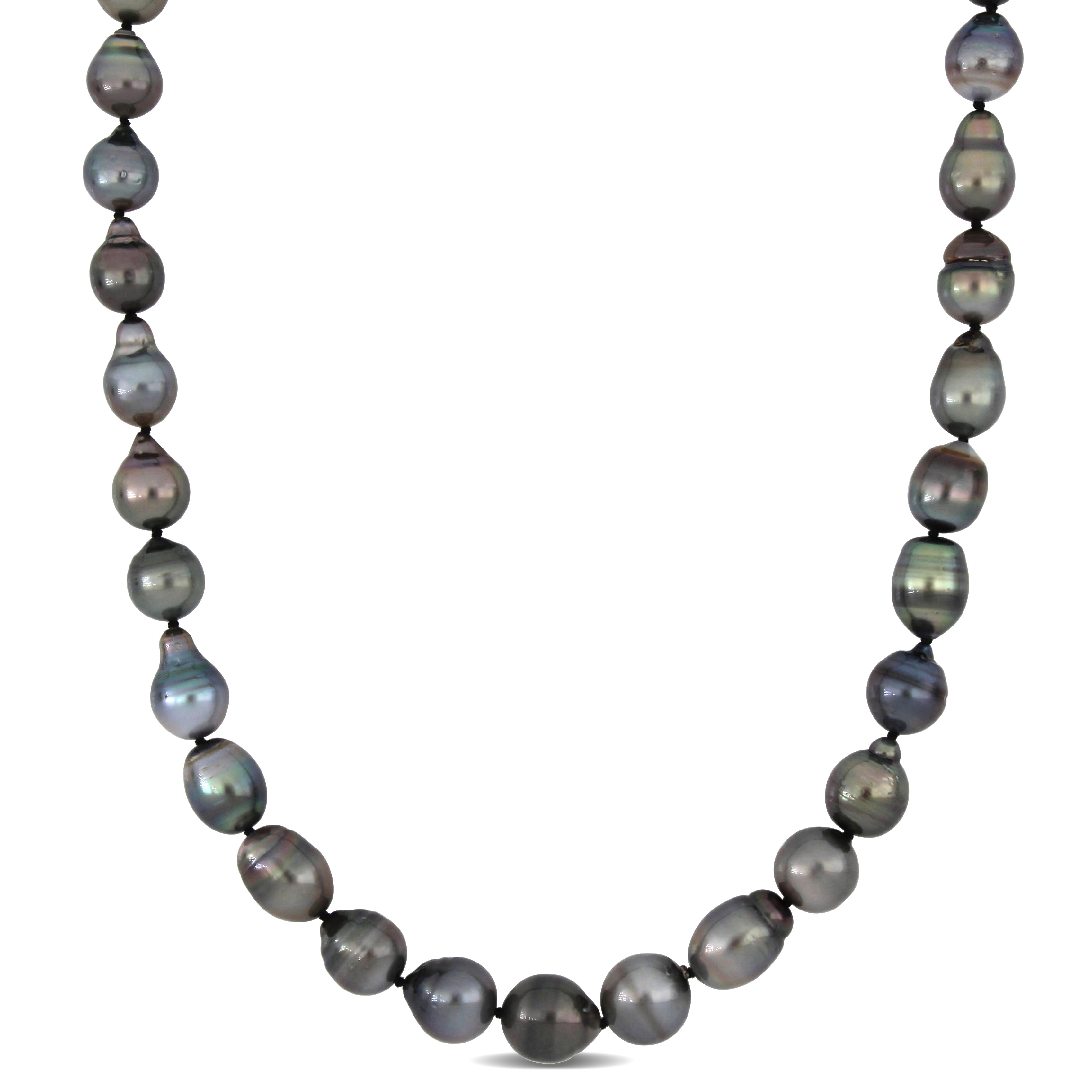 8-11 MM Black Tahitian Cultured Pearl Graduated Necklace with Sterling Silver Ball Clasp - 18 in