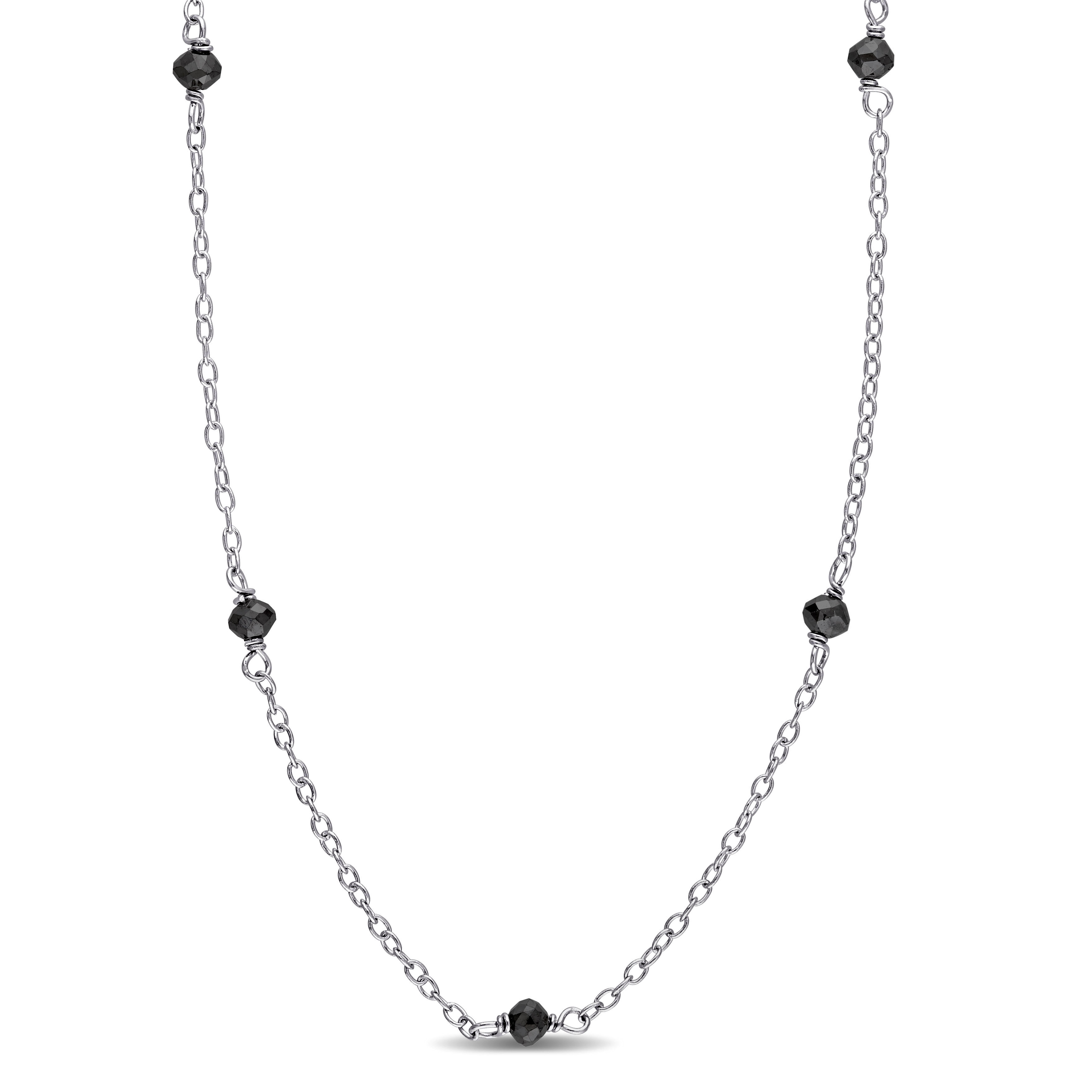 1ct TW Black Diamond Bead Station Necklace in Sterling Silver - 18 in