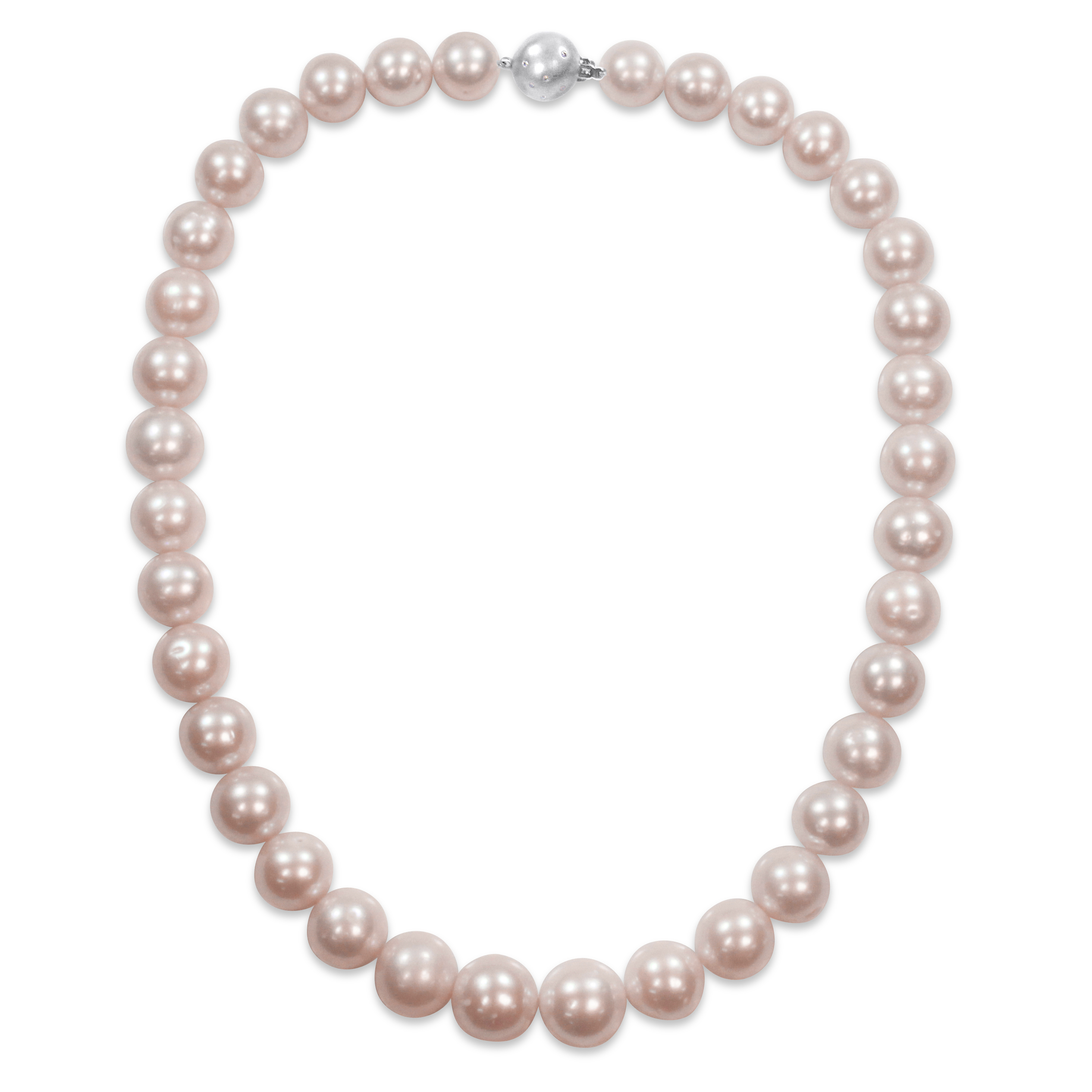 11-11.5MM Pink Freshwater Cultured Pearl Necklace with 14k White Gold Diamond Accent Ball Clasp - 18 in