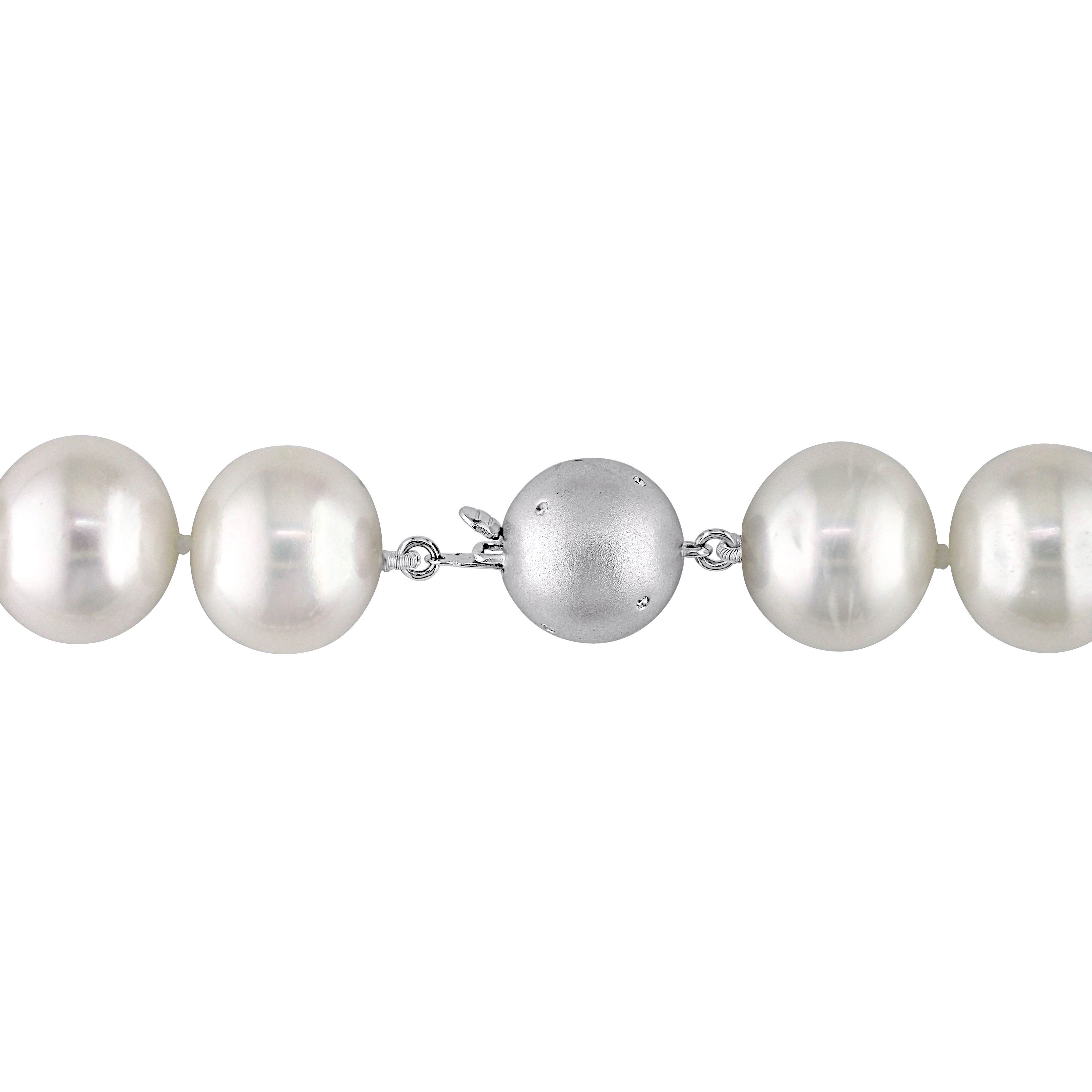 13.5-15 MM Freshwater cultured Pearl Necklace with 14k White Gold Diamond Accent Ball Clasp - 18 in