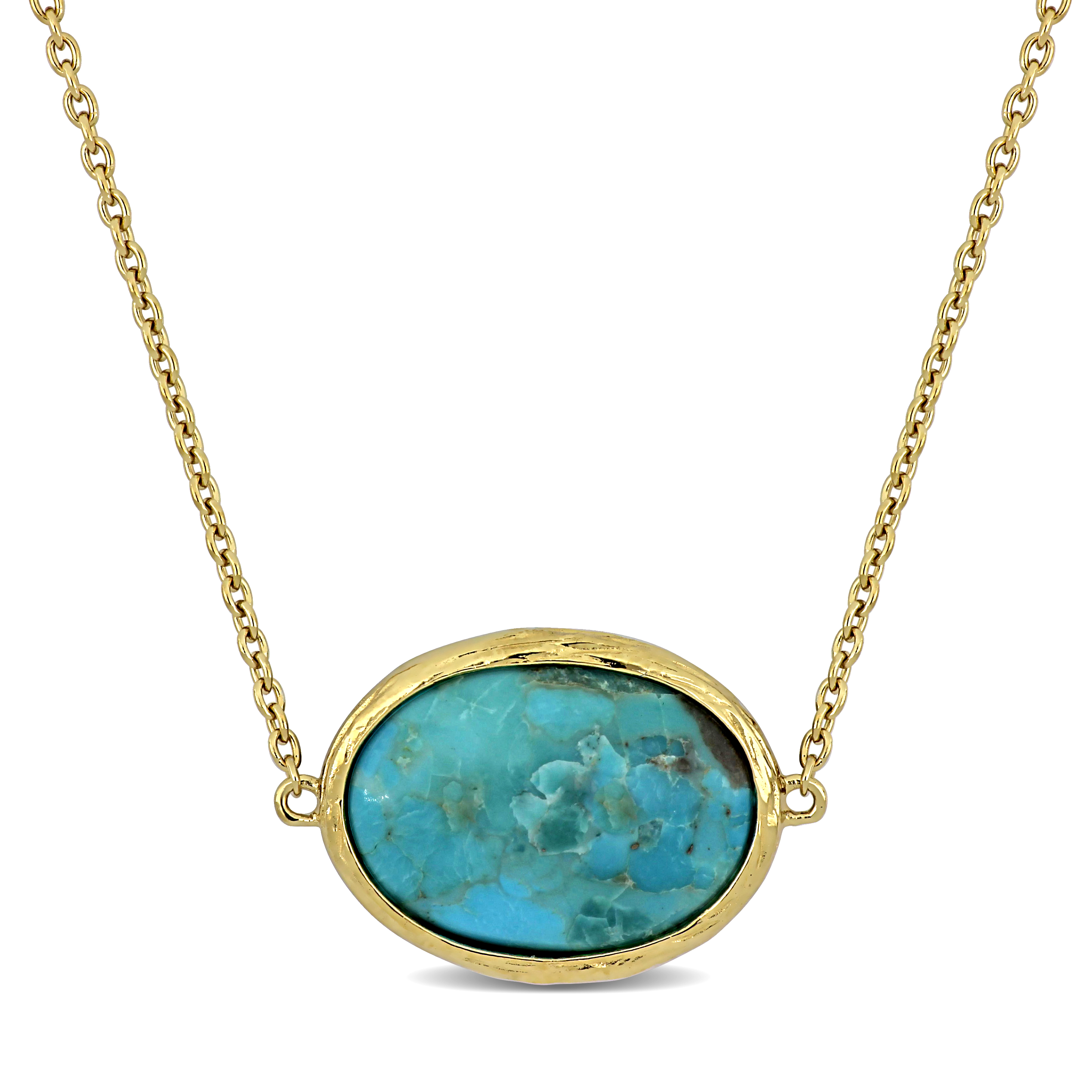 8 1/5ct TGW Oval Composite Light Blue Turquoise Necklace in Yellow Plated Sterling Silver - 18 in + 2 ext.
