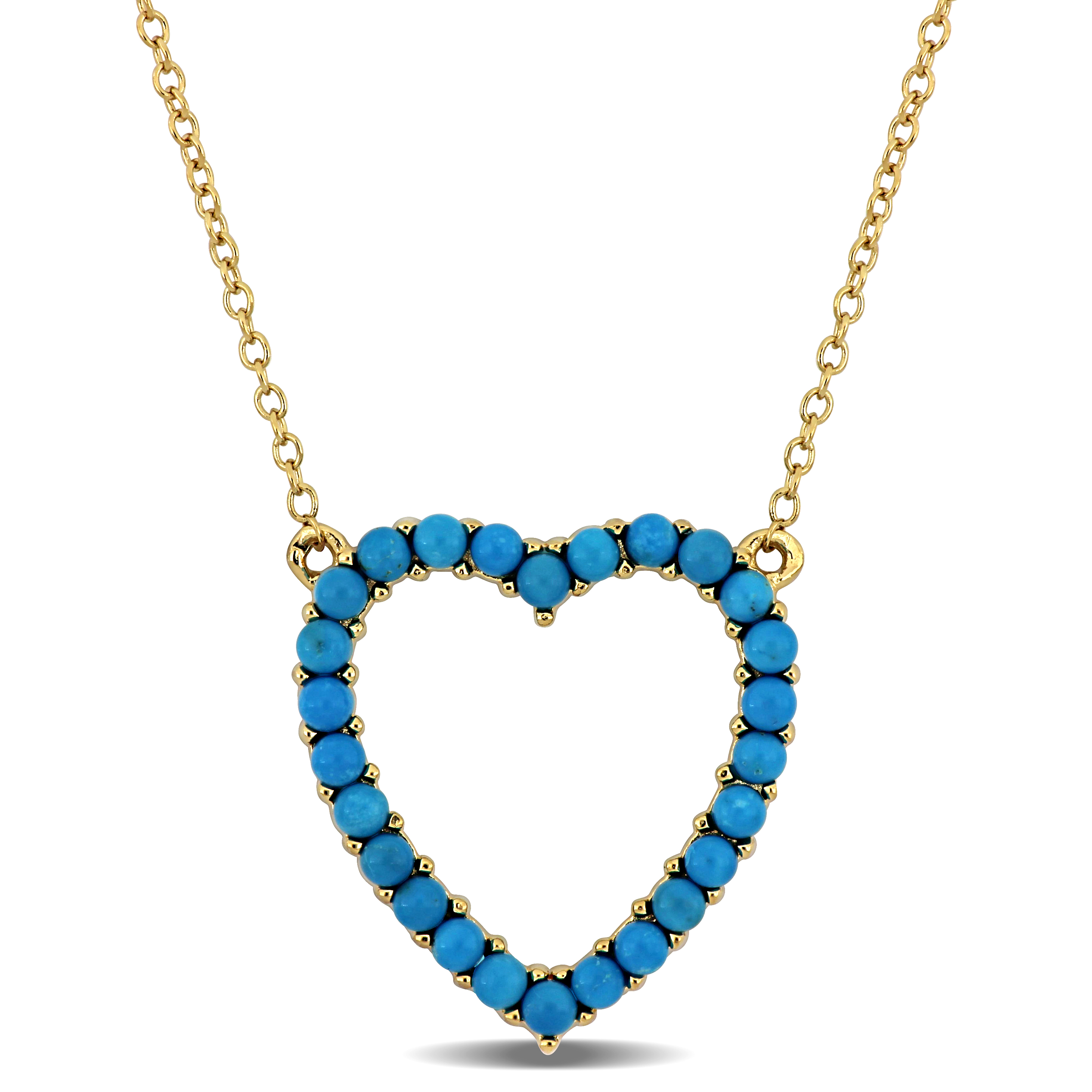 3/4ct TGW Composite Blue Turquoise Heart Necklace in Yellow Plated Sterling Silver - 18 in + 2 ext.
