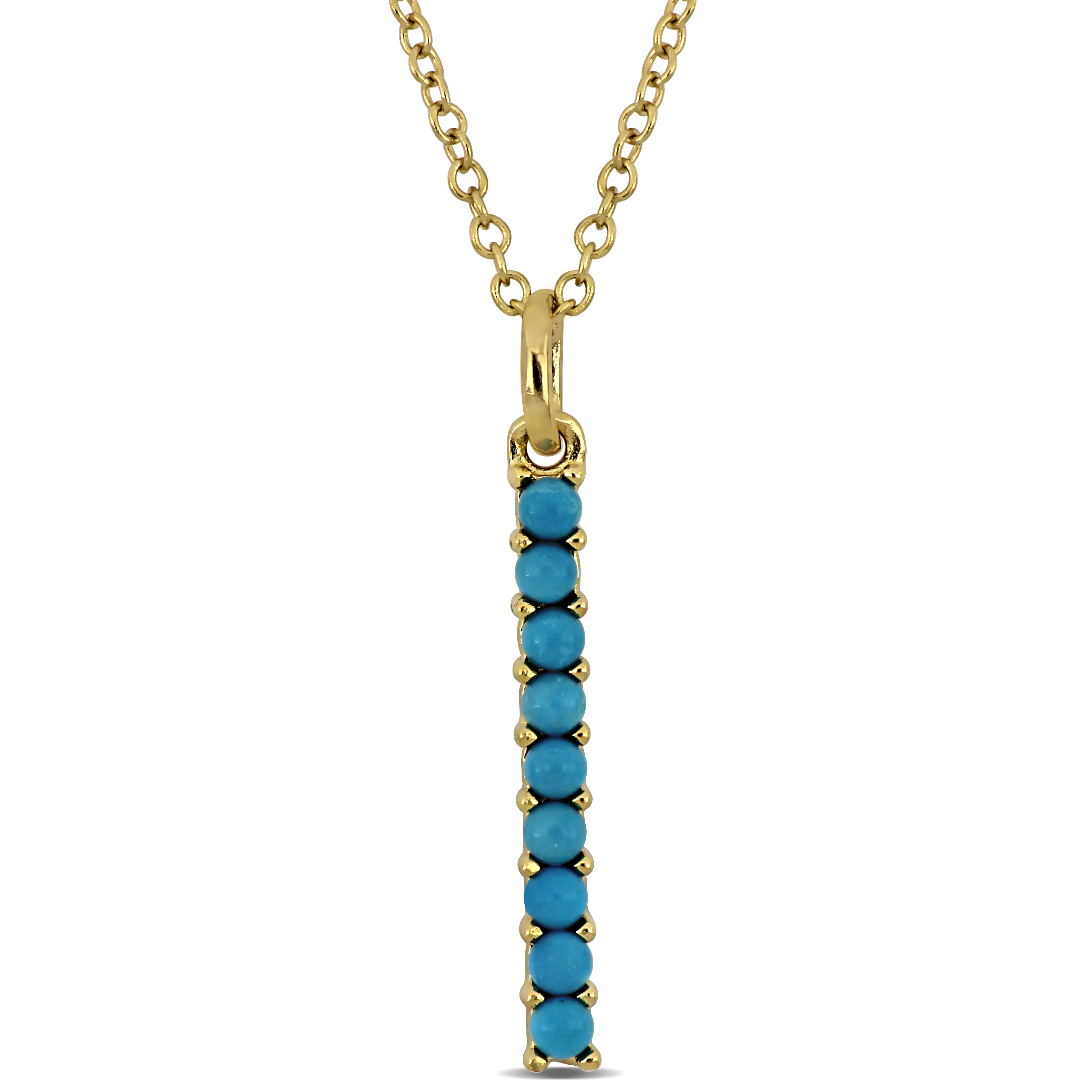 1/3ct TGW Composite Blue Turquoise Bar Drop Pendant with Chain in Yellow Plated Sterling Silver - 18 in
