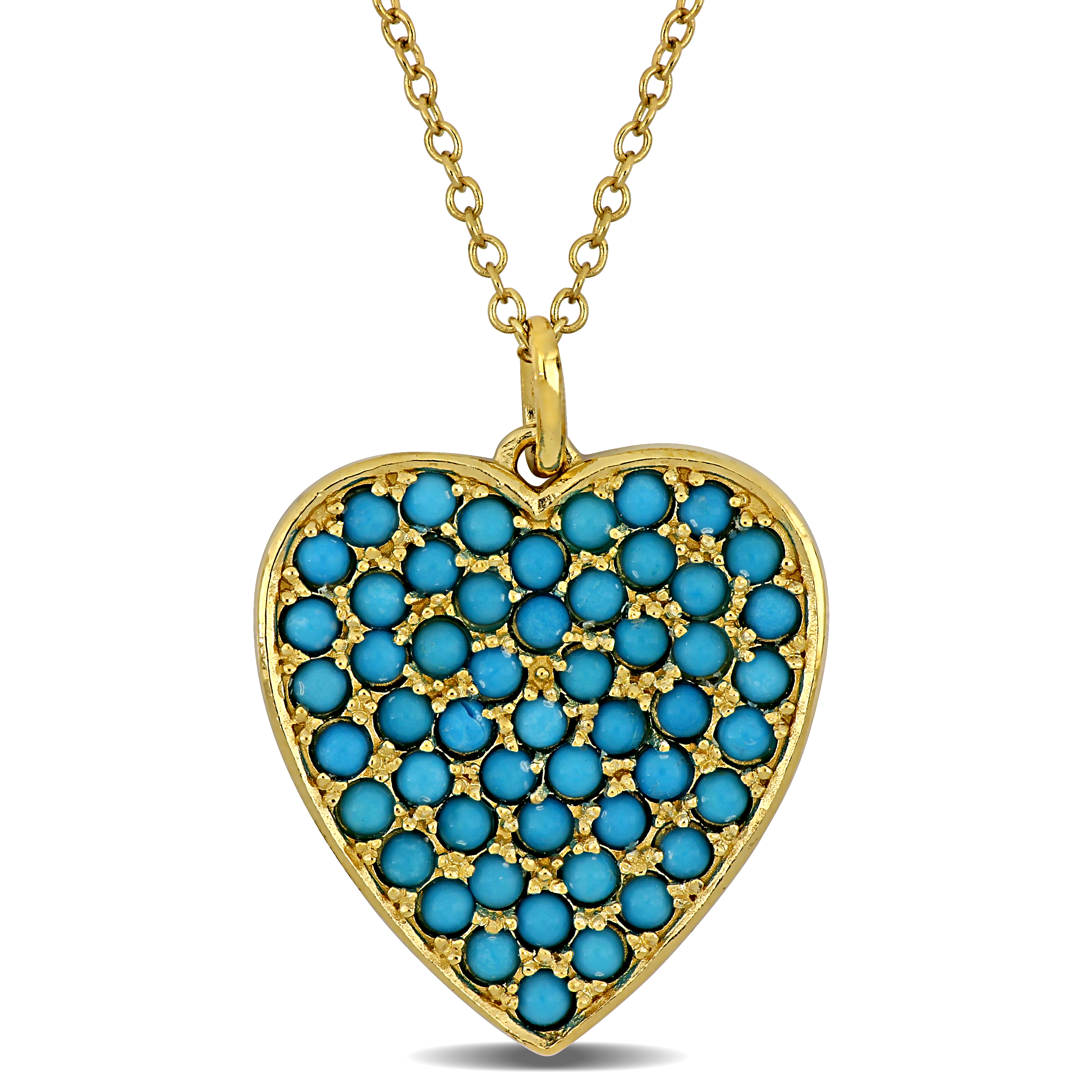 1 3/5ct TGW Composite Blue Turquoise Heart Cluster Pendant with Chain in Yellow Plated Sterling Silver - 18 in + 2 ext.