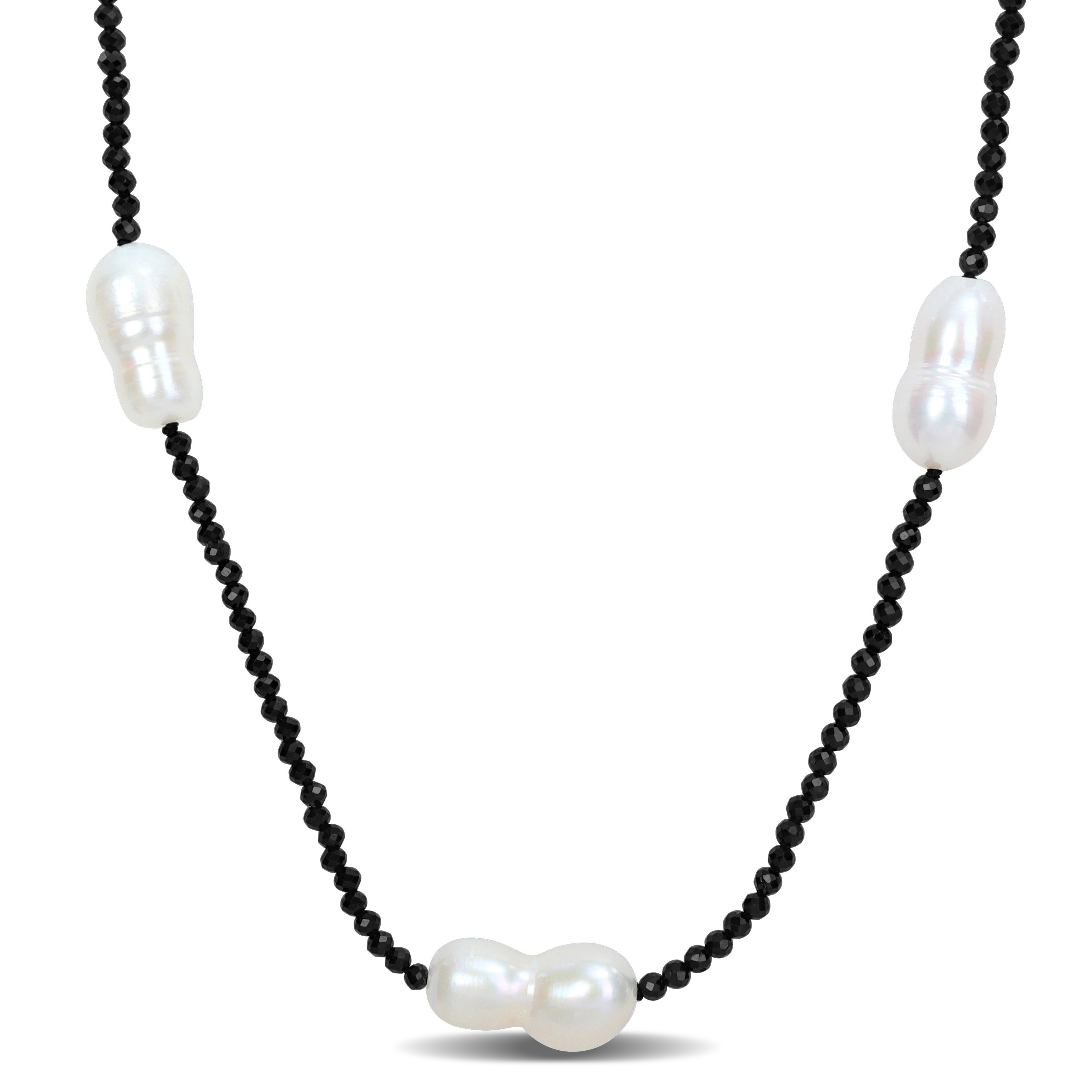 12-14 MM Cultured Freshwater Pearl and Black Spinel Station Layering Necklace - 32 in.