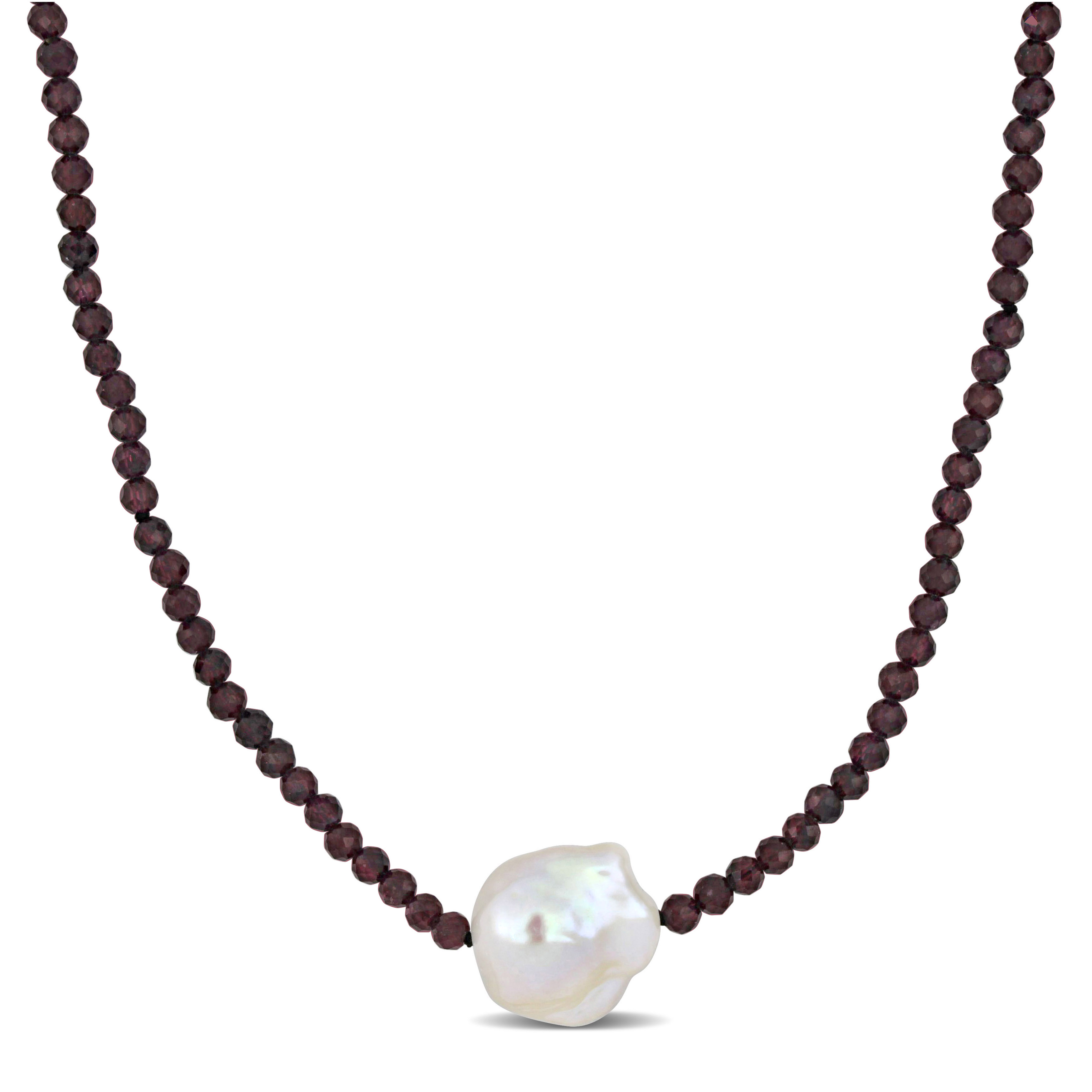 13-15 MM Cultured Freshwater Pearl and Purple Garnet Beaded Layering Necklace - 20 in.